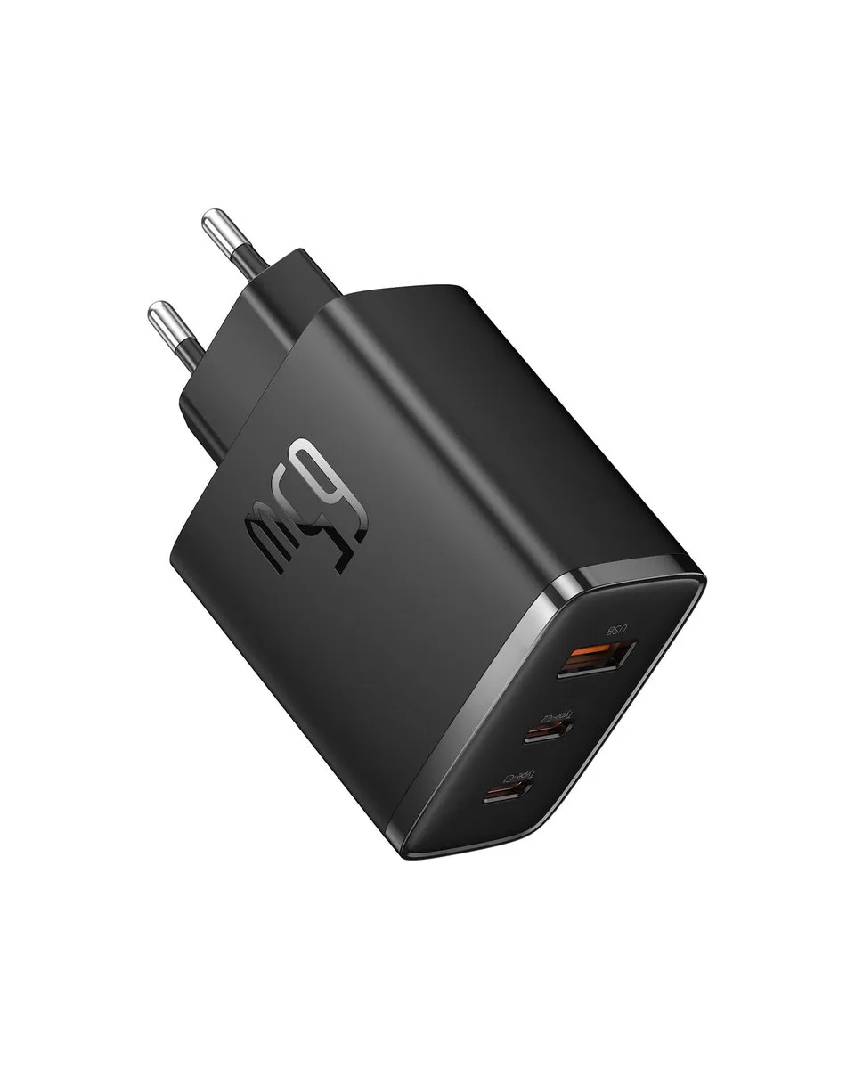 Baseus Cargador USB C 65W GaN: 3 Puertos (2xUSB-C, 1xUSB-A), Carga Rápida PD 3.0