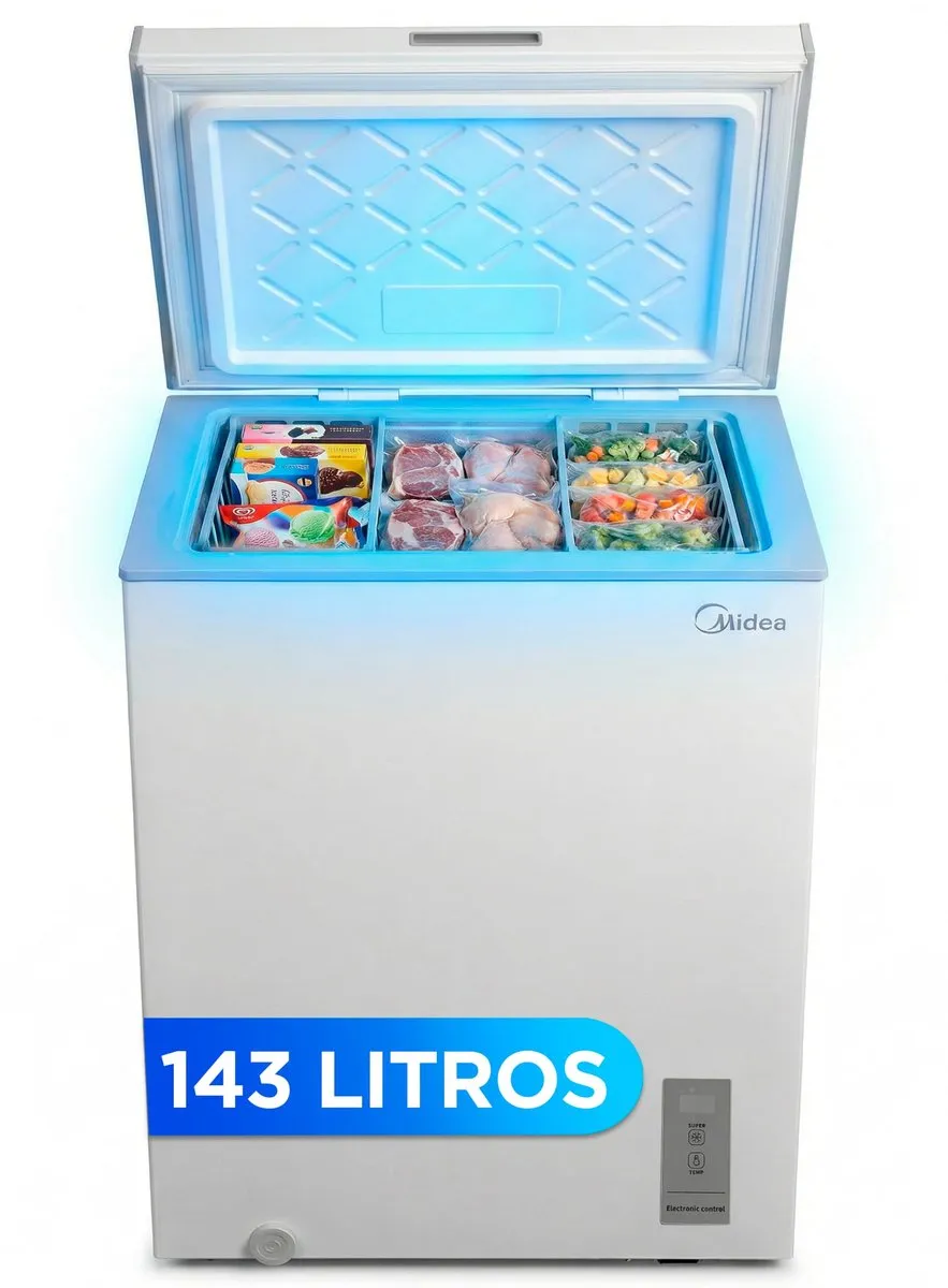 Arcón congelador Midea de 143L: almacenamiento versátil y eficiente para el hogar