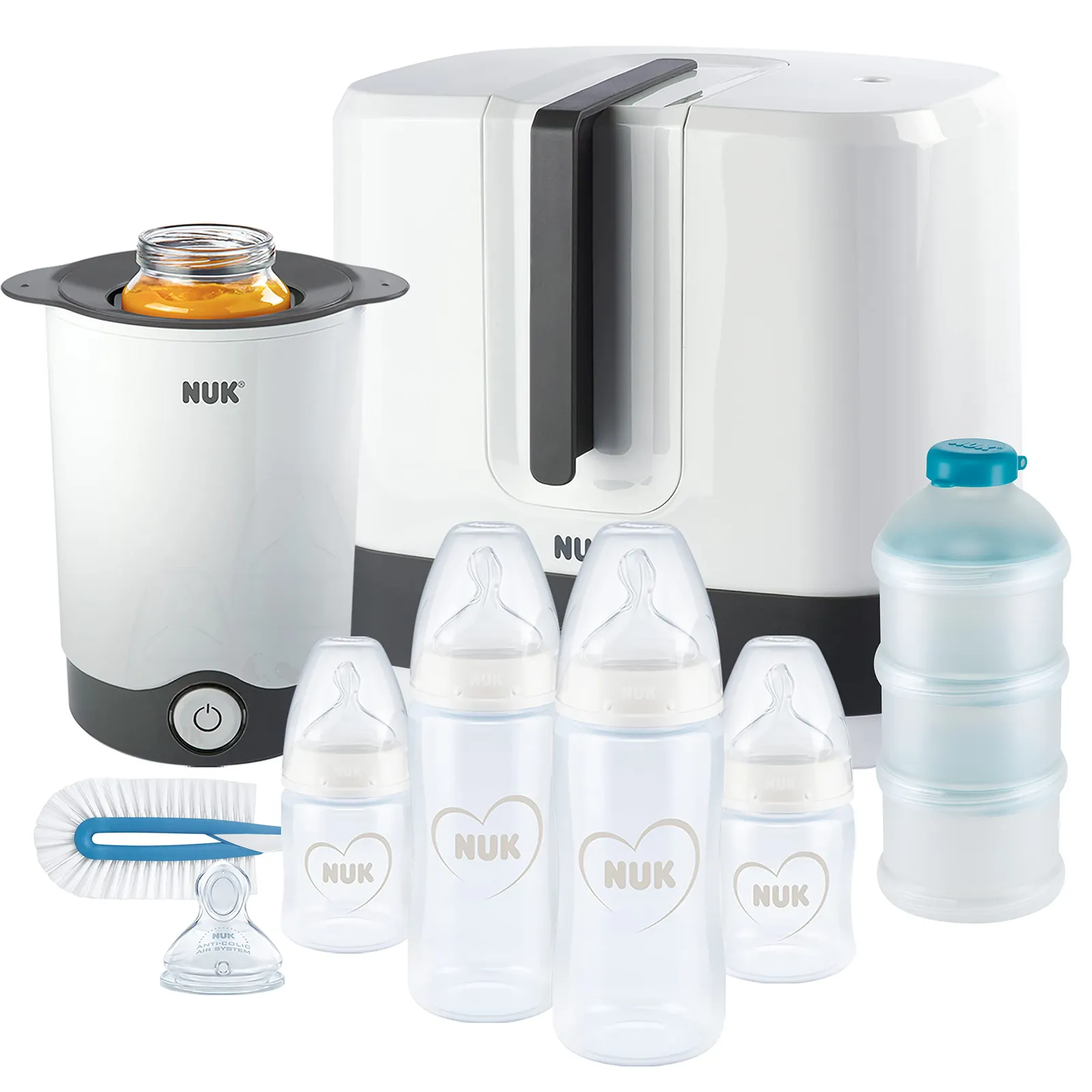 NUK First Choice+ Juego Alimentación Completo: Esterilizador Vario Express, 4 Biberones, Tetina Extra, Calienta Biberones y Más (9