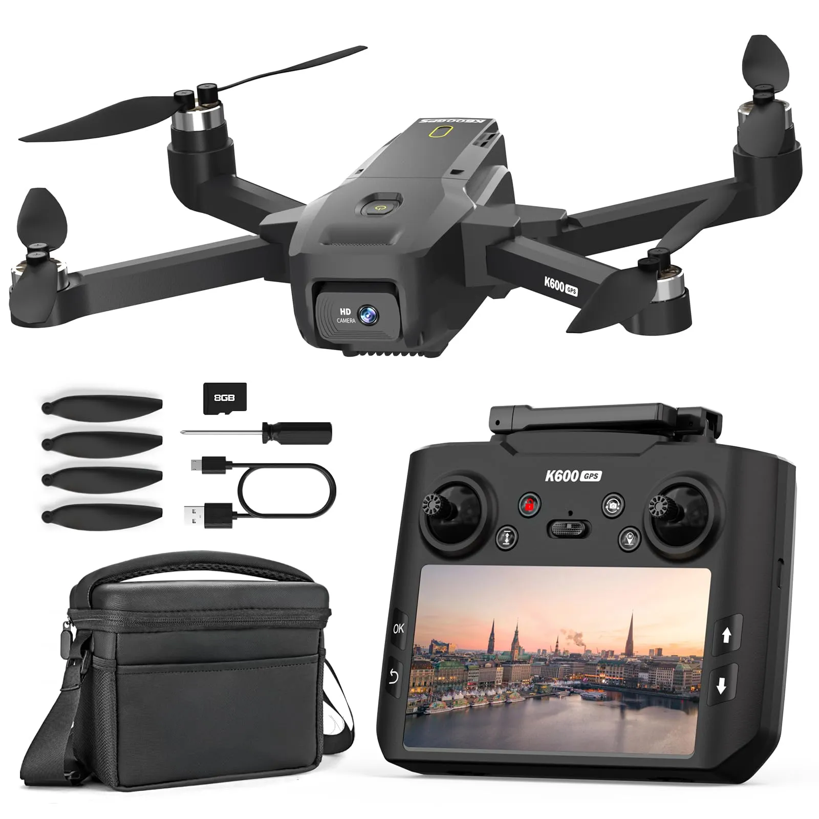 Dron K600GPS con Cámara 1080P, Pantalla FPV 4.5" y GPS