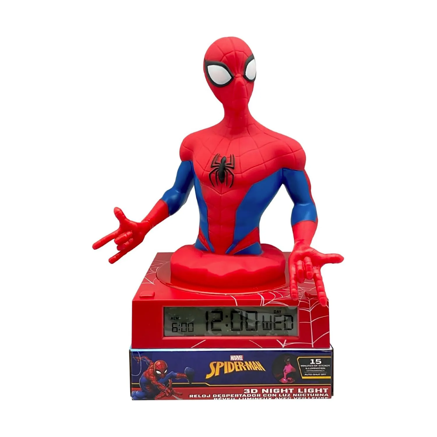 Lámpara 3D Despertador Spiderman con Fecha (4 en 1)