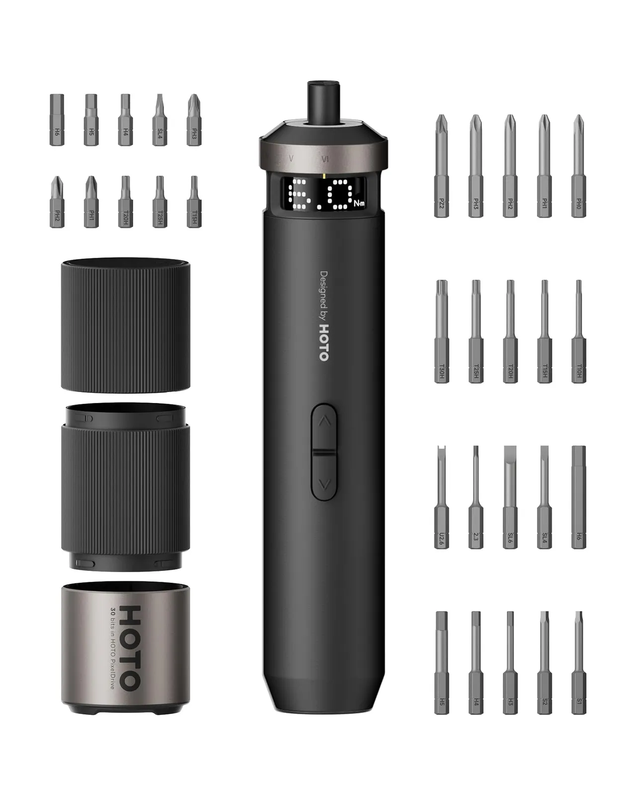 Destornillador Eléctrico HOTO PixelDrive con 30 Puntas y Pantalla