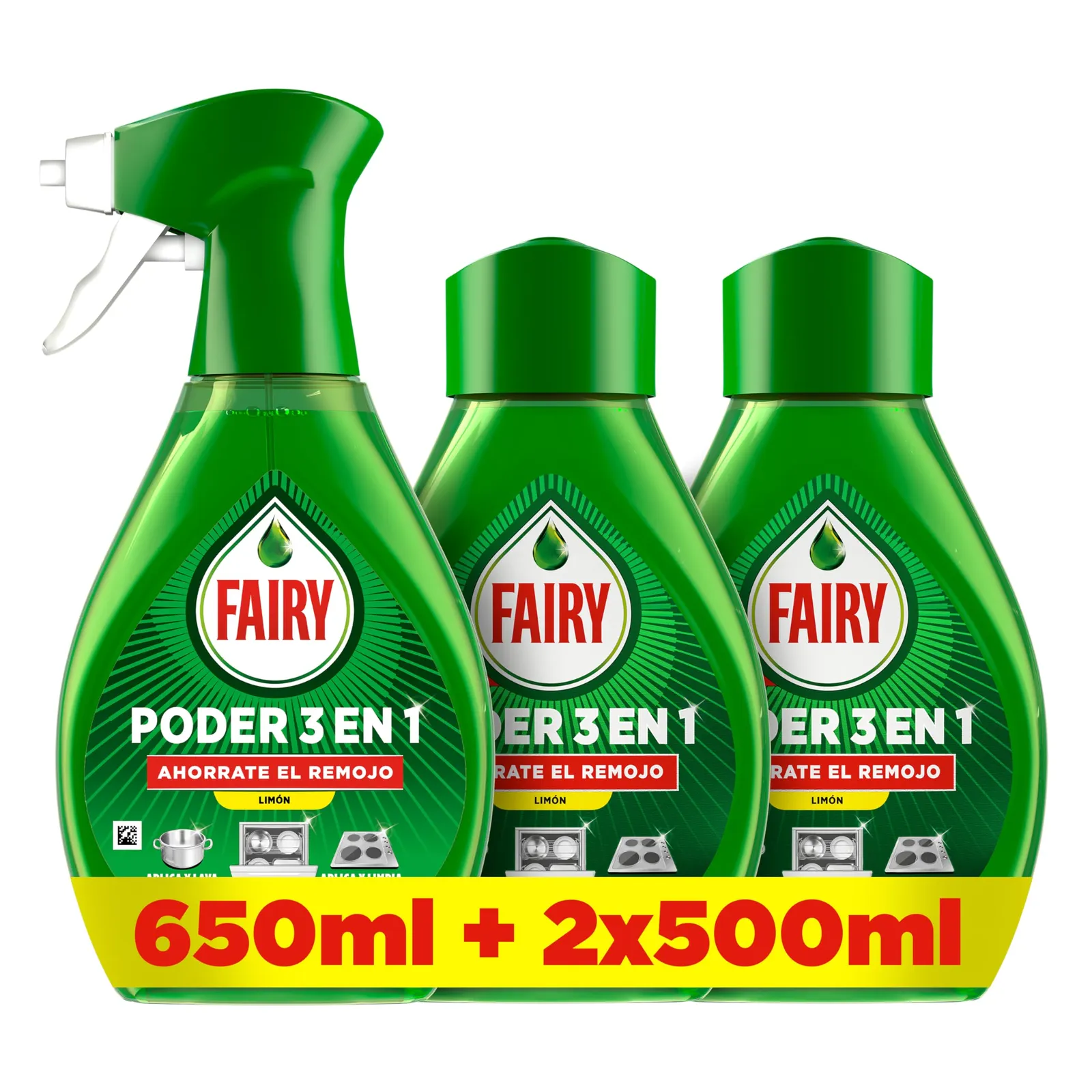 Fairy Poder Sin Remojo 650ml + 2 Recambios 500ml