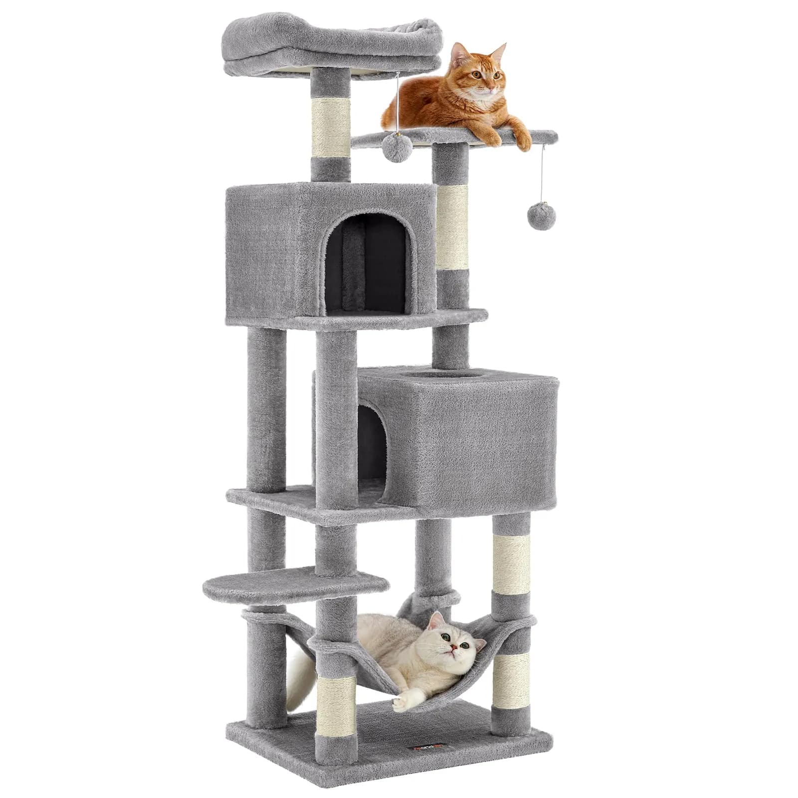 Árbol rascador para gatos Feandrea 155 cm con múltiples accesorios, gris claro