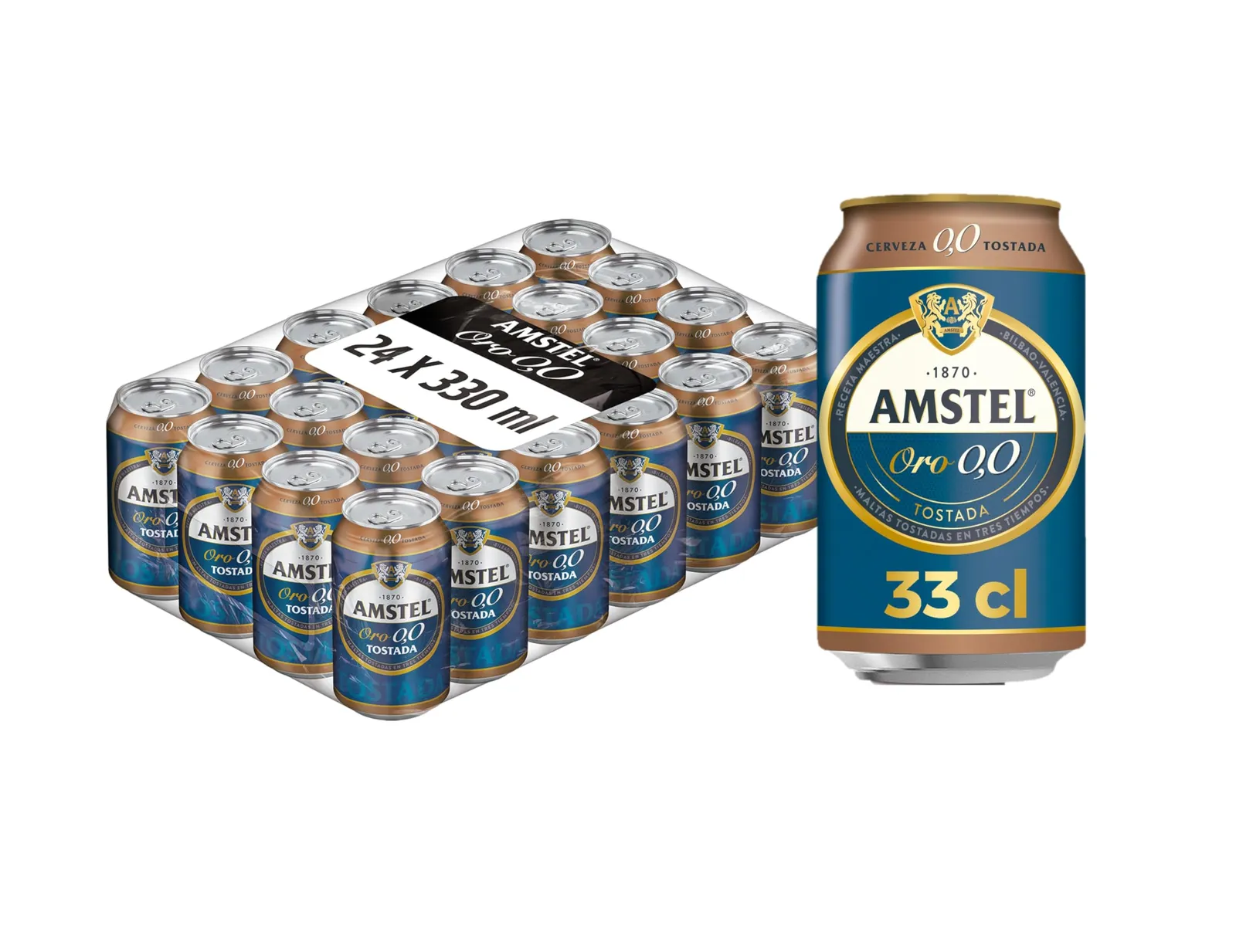 Pack 24 latas Amstel Oro 0,0 Tostada 33 cl