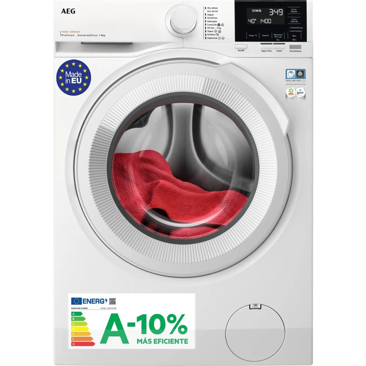Lavadora AEG LFR7184N2V: Carga Frontal 8 Kg, 1400 rpm, Vapor, Lavado Rápido, Motor Inverter, Clase A