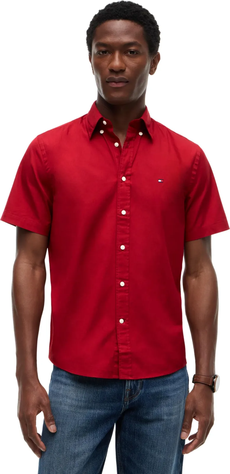 Camisa Tommy Hilfiger Popelín Flex Manga Corta Hombre (Tallas S, M, XXL)