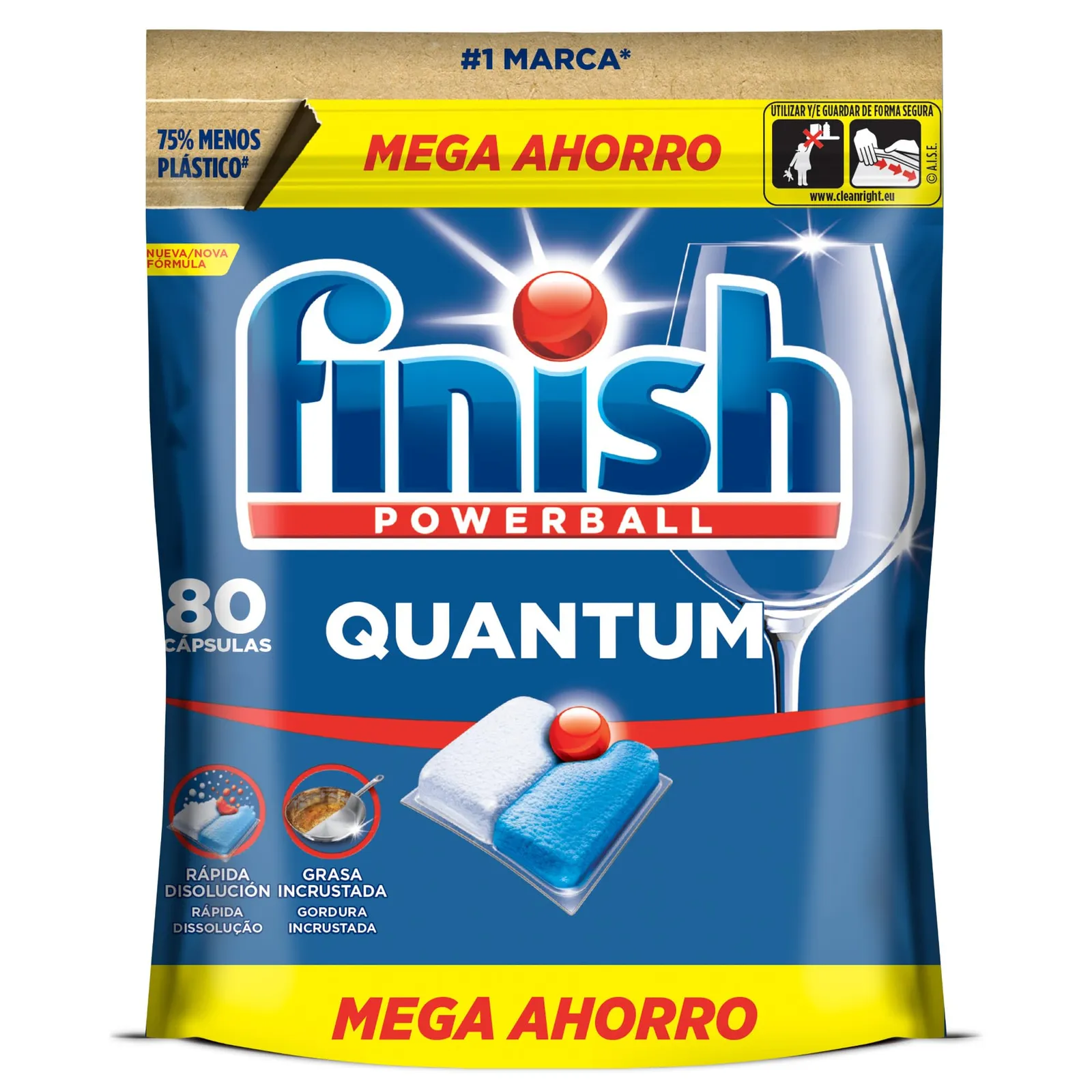 Finish Powerball Quantum All in 1: 80 Pastillas para Lavavajillas con Limpieza Profunda y Brillo Superior
