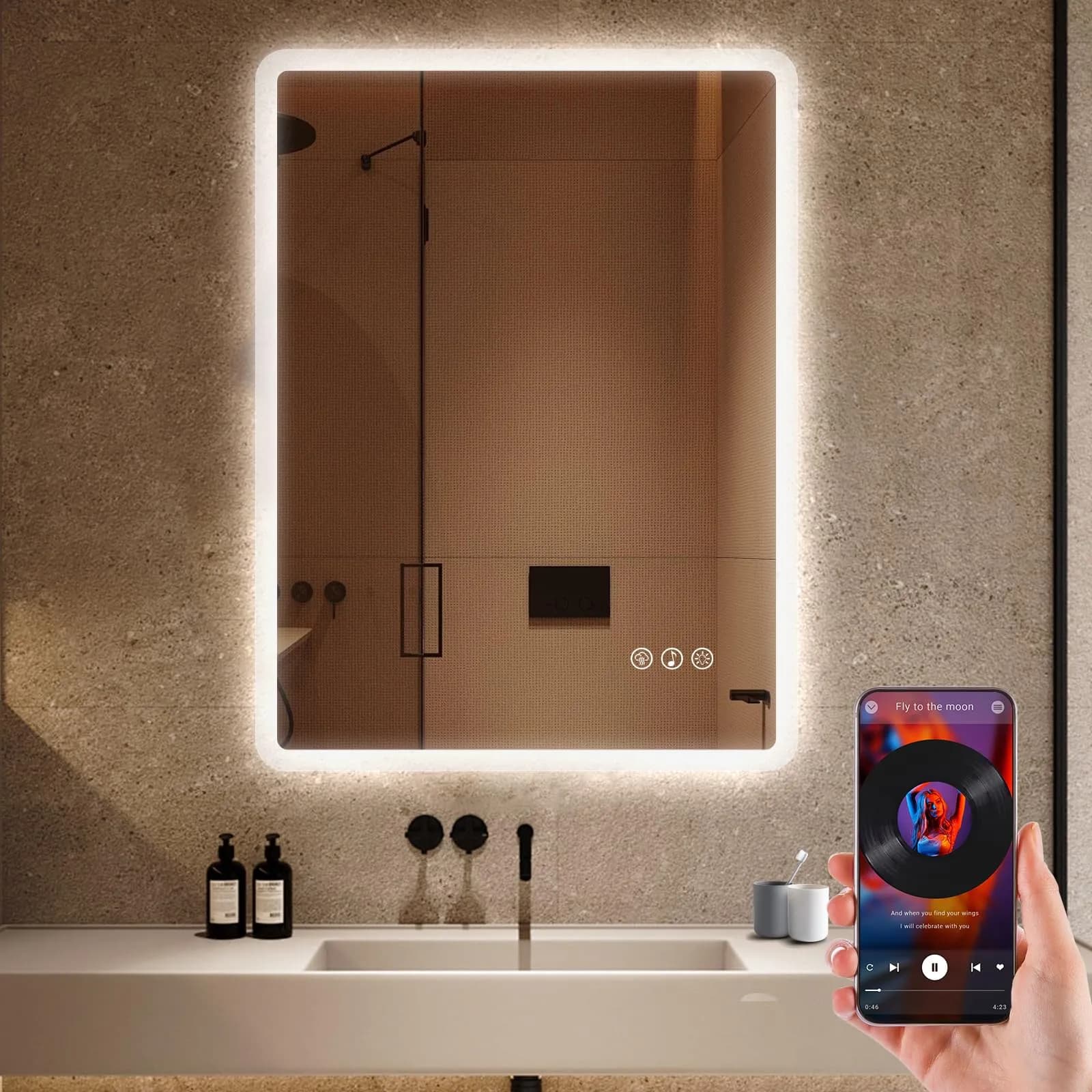 Ratsamee Espejo de Baño con Bluetooth y Luz LED 60x80cm