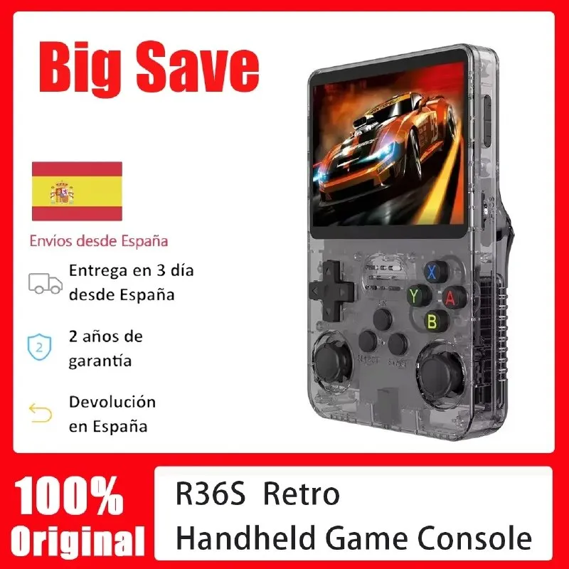 Consola Retro Portátil R36S: Linux, Pantalla 3.5" IPS, 64GB, +15000 Juegos