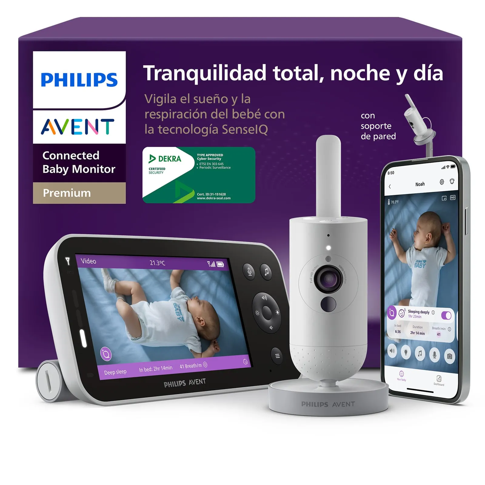 Philips Avent Vigilabebés Premium App SCD974/26 Cámara HD 1080p Seguimiento Sueño IA
