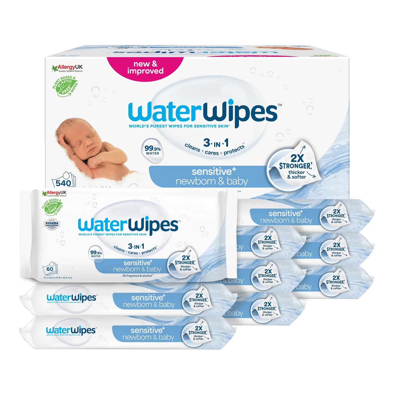 Toallitas WaterWipes Sensitive+ 99.9% agua (540 uds)