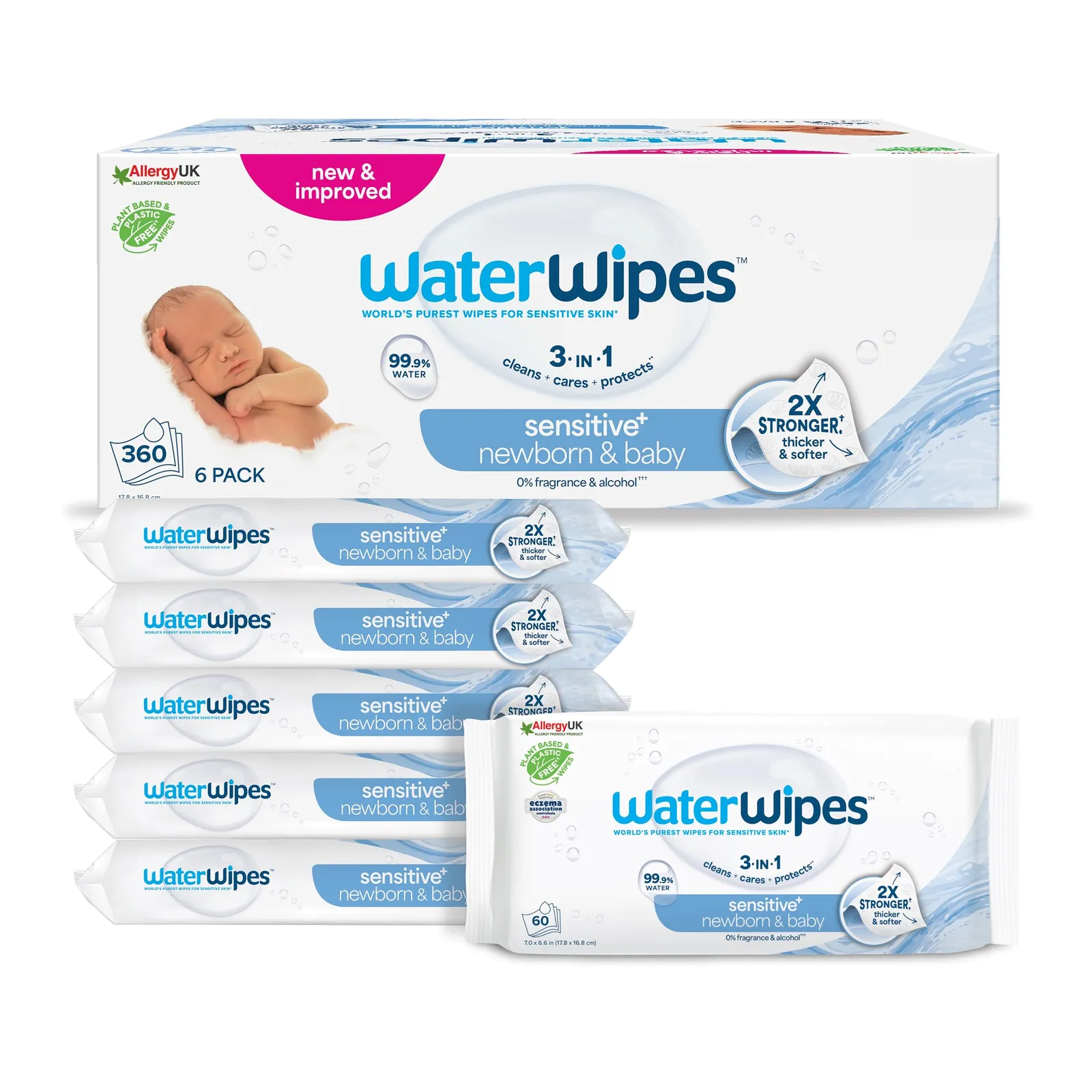 Toallitas WaterWipes Sensitive+ para recién nacidos y bebés (6 paquetes)