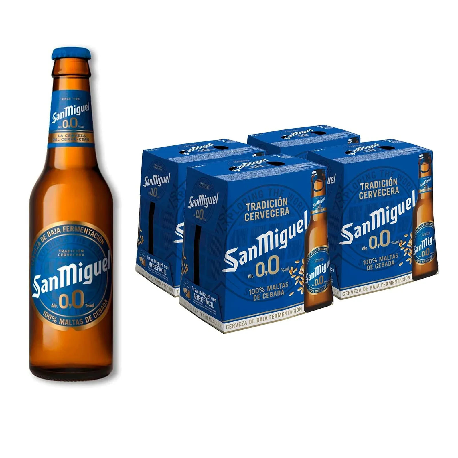 San Miguel 0,0 Cerveza Lager Dorada Sin Alcohol Pack 24 Botellines x 25cl
