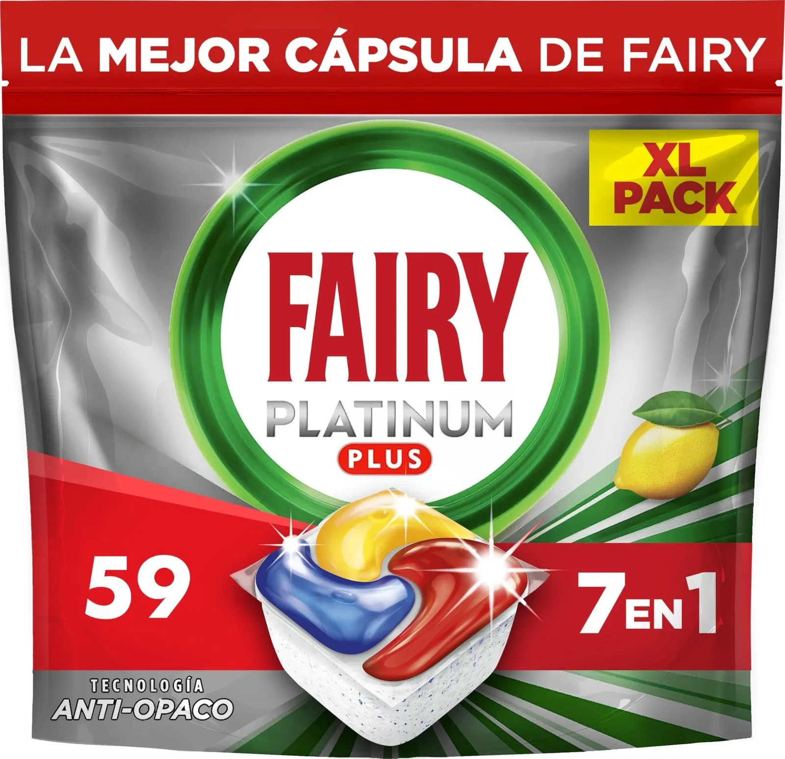 Cápsulas lavavajillas Fairy Platinum Plus Limón, 59 unidades