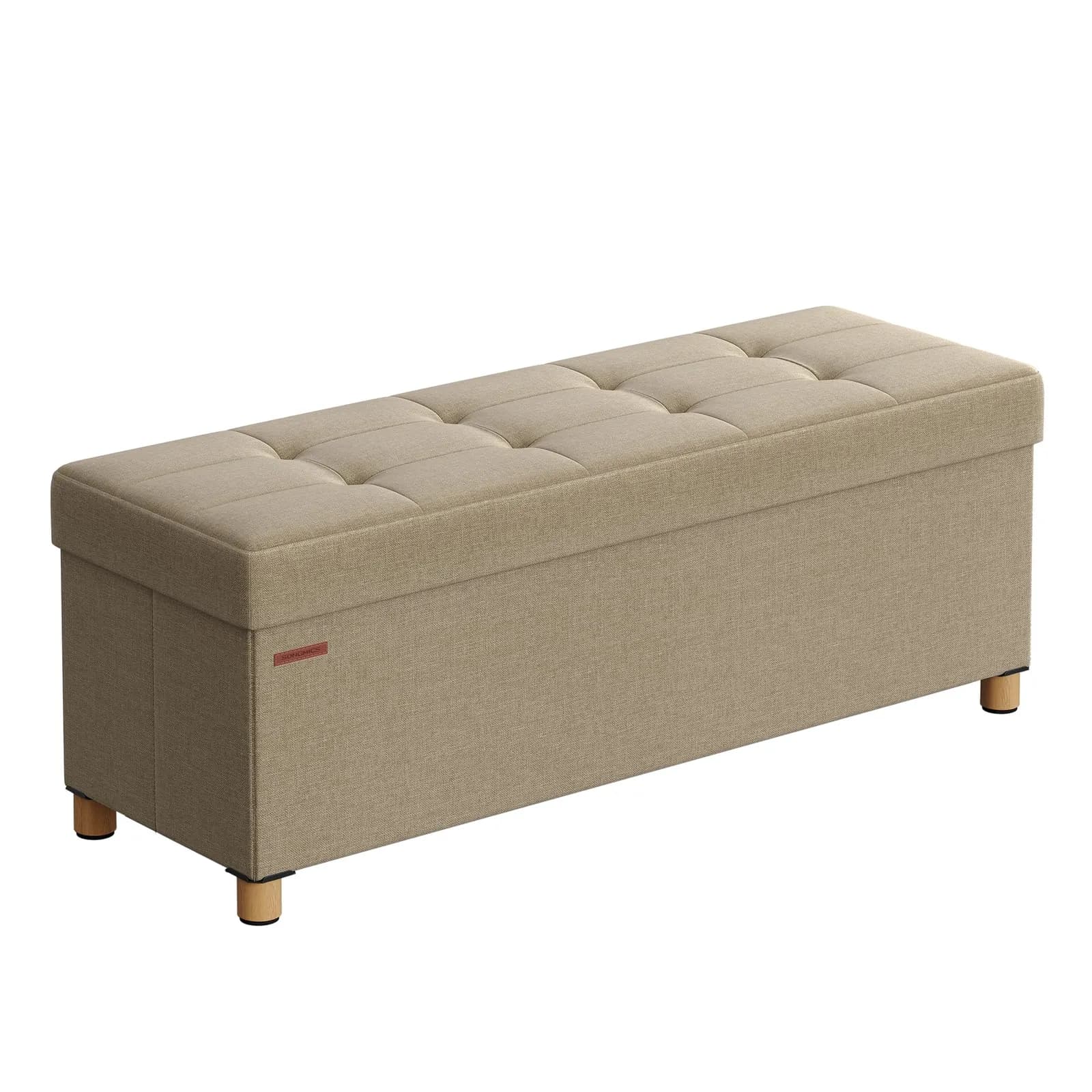 SONGMICS Puff Almacenaje Plegable LSF018K11, 38x110x40 cm, Marrón Camello