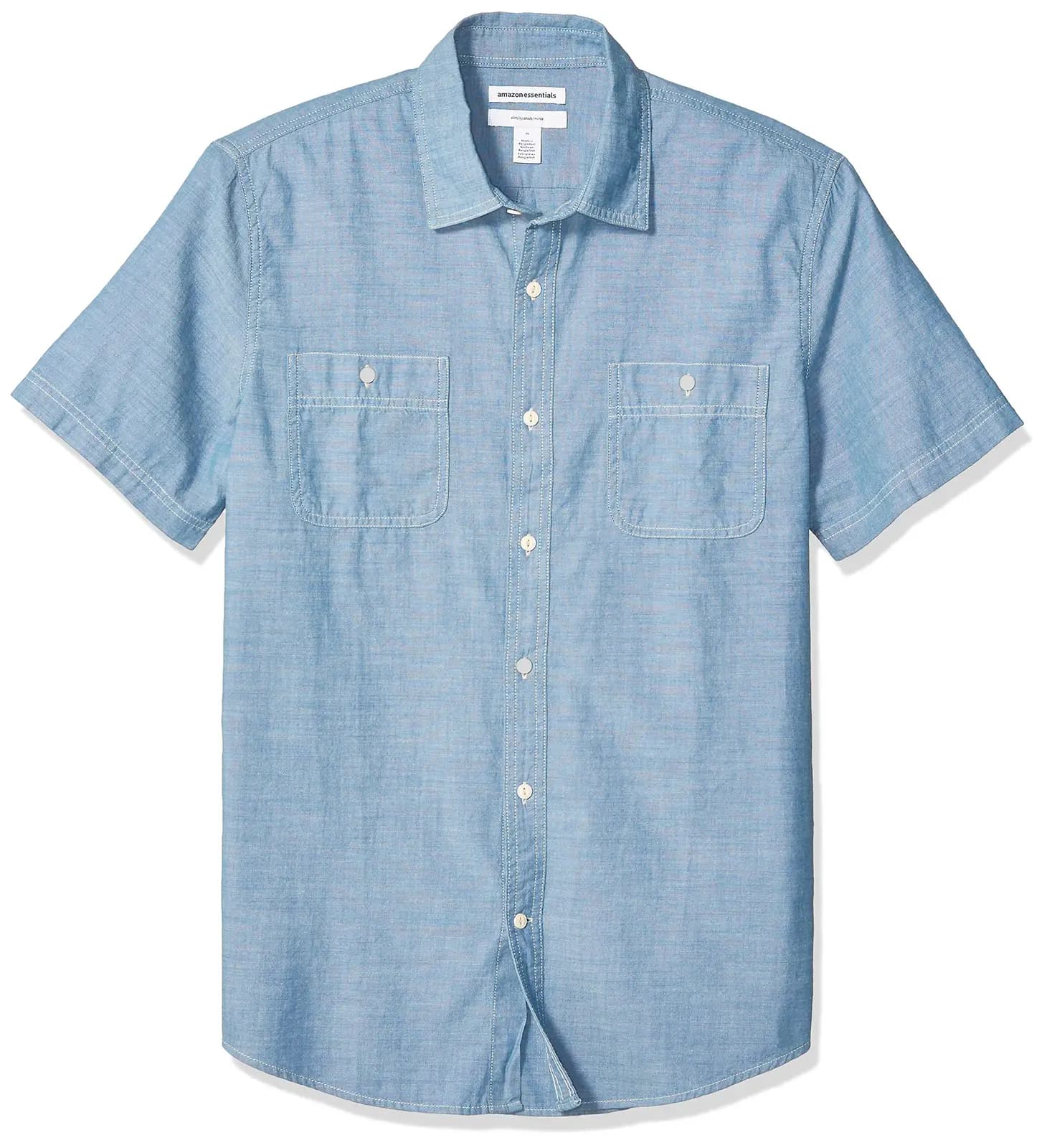 Amazon Essentials Camisa Popelín Manga Corta Hombre Azul Medio (varias tallas)