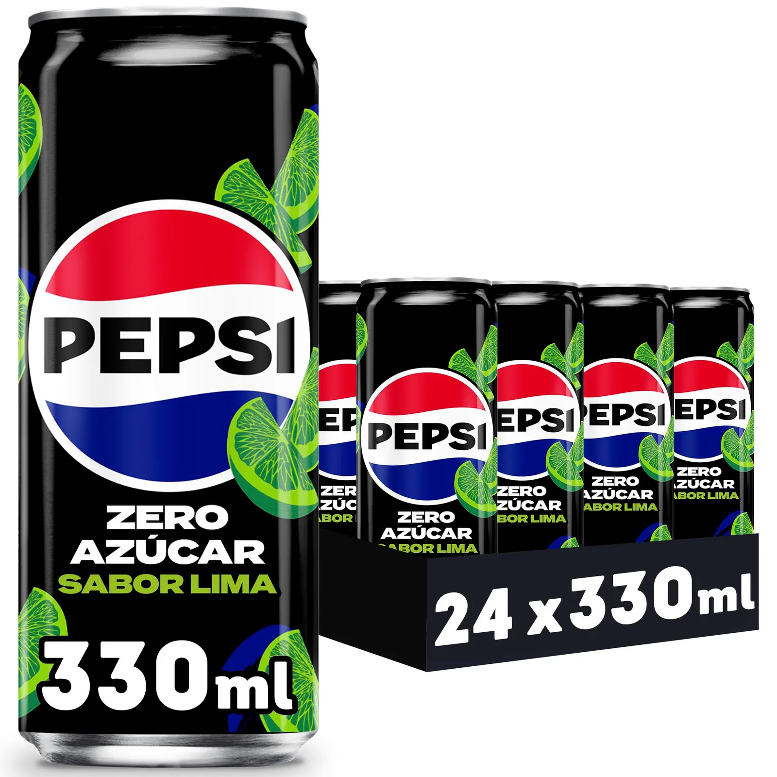 Pack de 24 latas de refresco de cola Pepsi Zero Lima de 330 ml