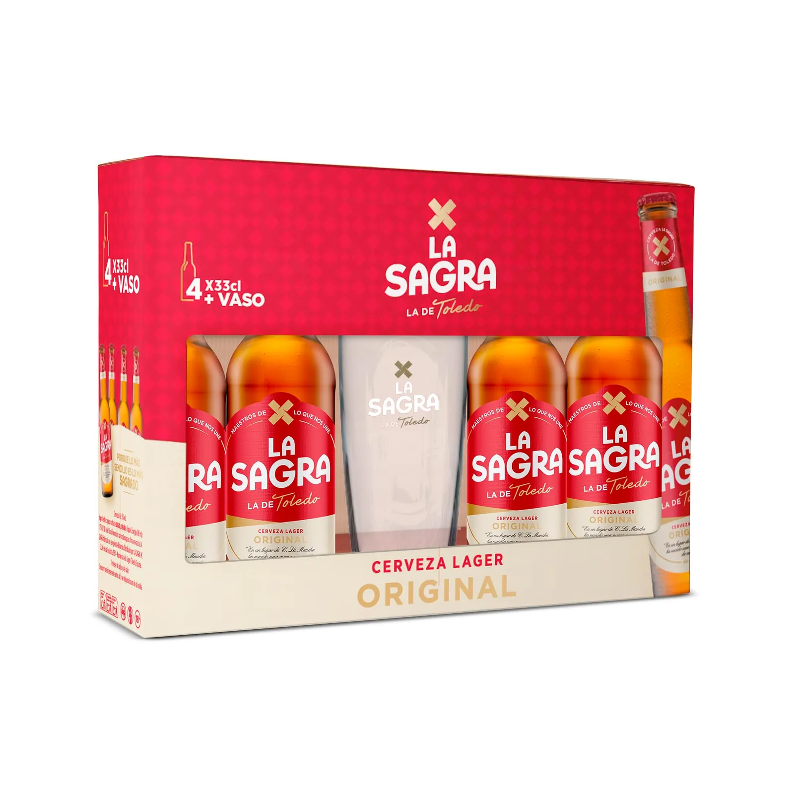 Pack 4 Cervezas La Sagra Lager 330 ml + Vaso 1/2 Pinta