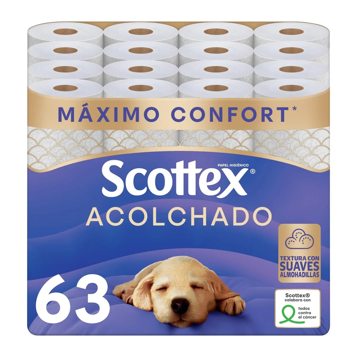 Papel Higiénico Scottex Acolchado, 63 Rollos (7x9) - 3 Capas