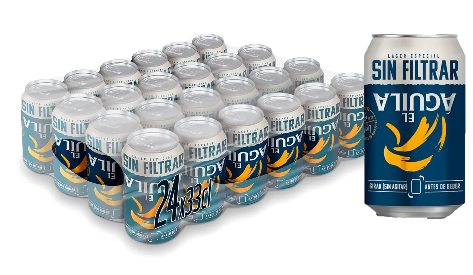 Pack 48 latas Cerveza El Águila Sin Filtrar Lager Especial 33cl