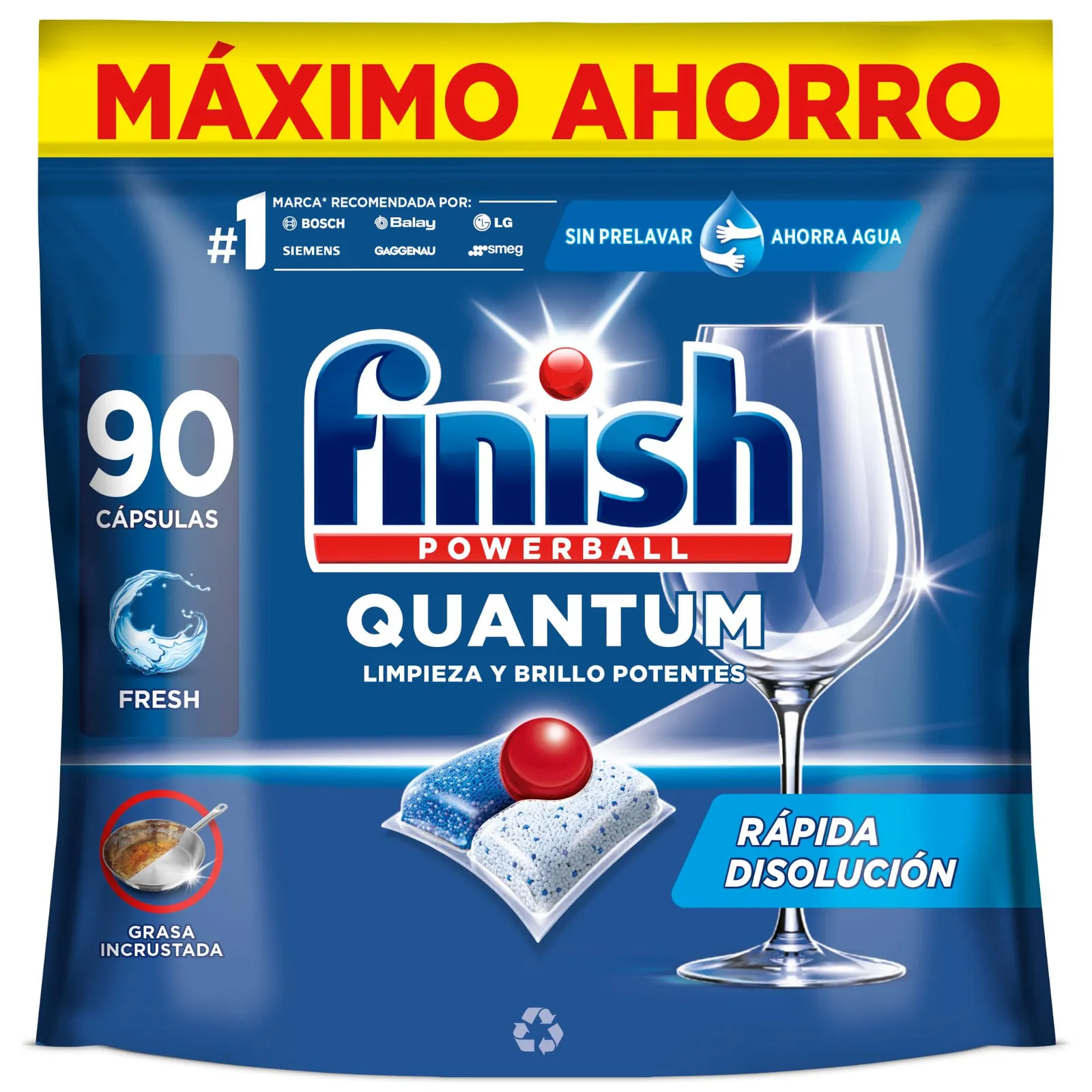 Finish Powerball Quantum All in 1: 90 Pastillas para Lavavajillas