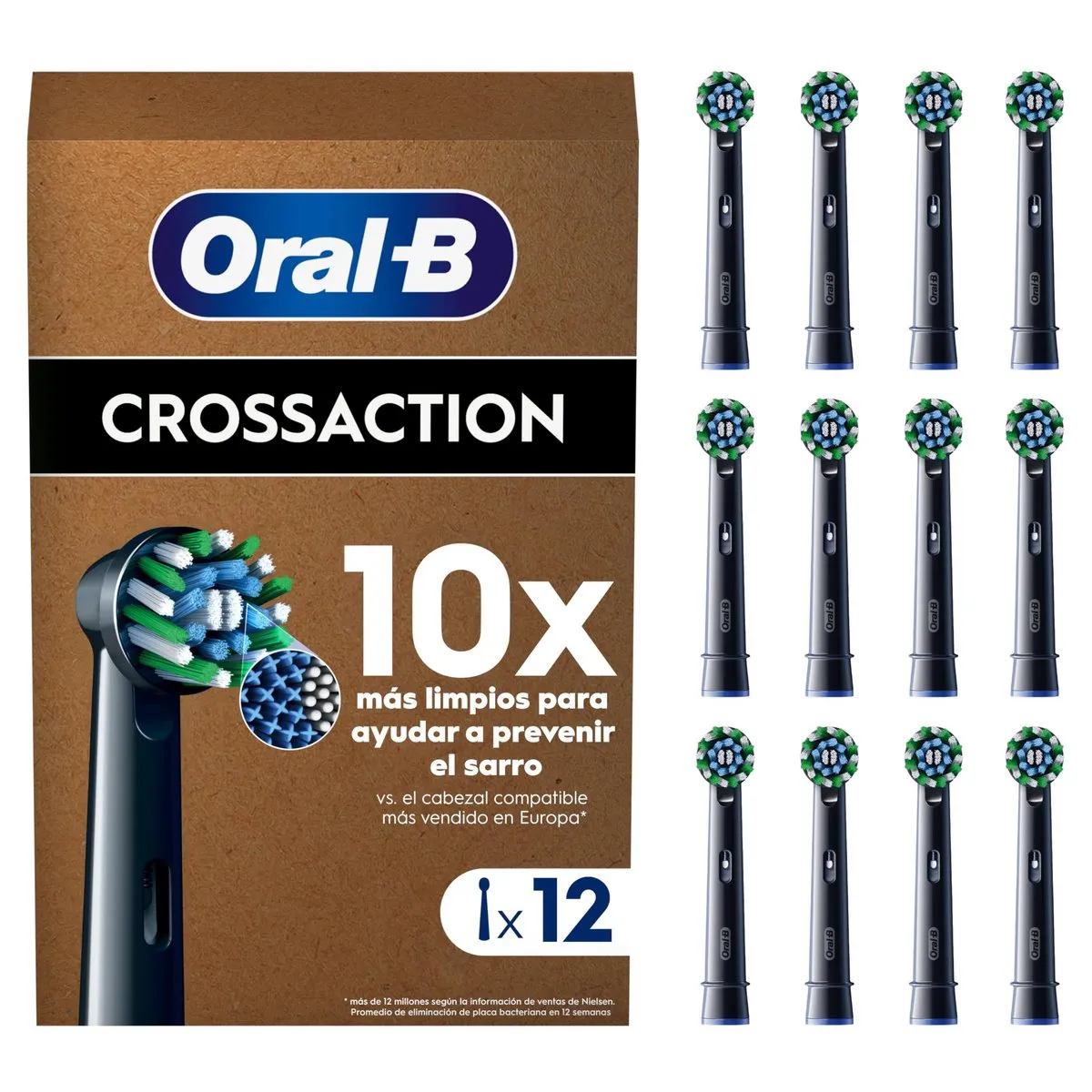 Cabezales de Recambio Originales Oral-B Pro CrossAction, Negro, Pack de 12