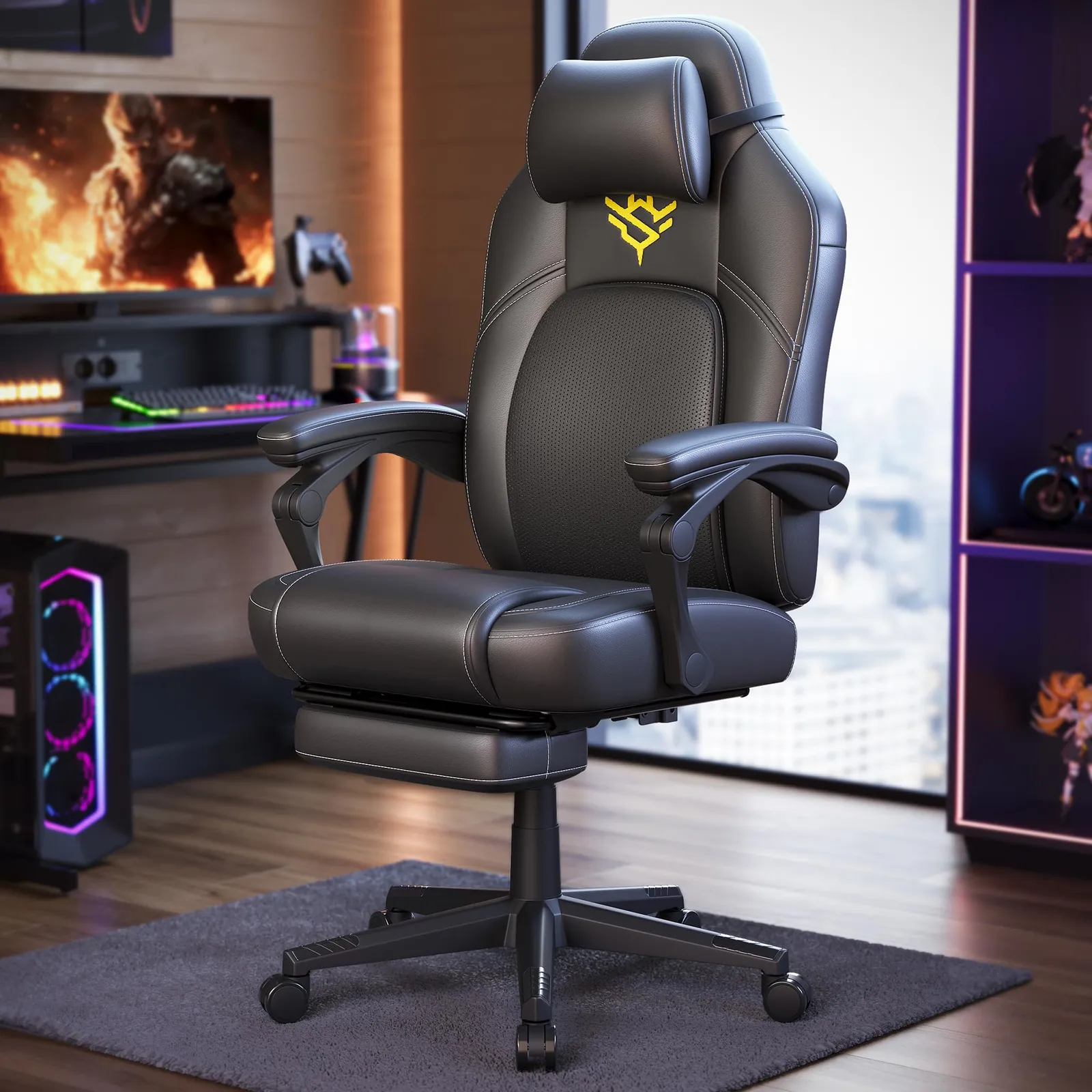 Silla Gaming SONGMICS HOME OBG072B01 con Reposapiés y Respaldo Reclinable