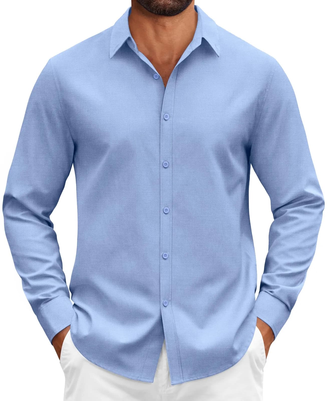 Camisa Coofandy Algodón Manga Larga Hombre Corte Regular Azul