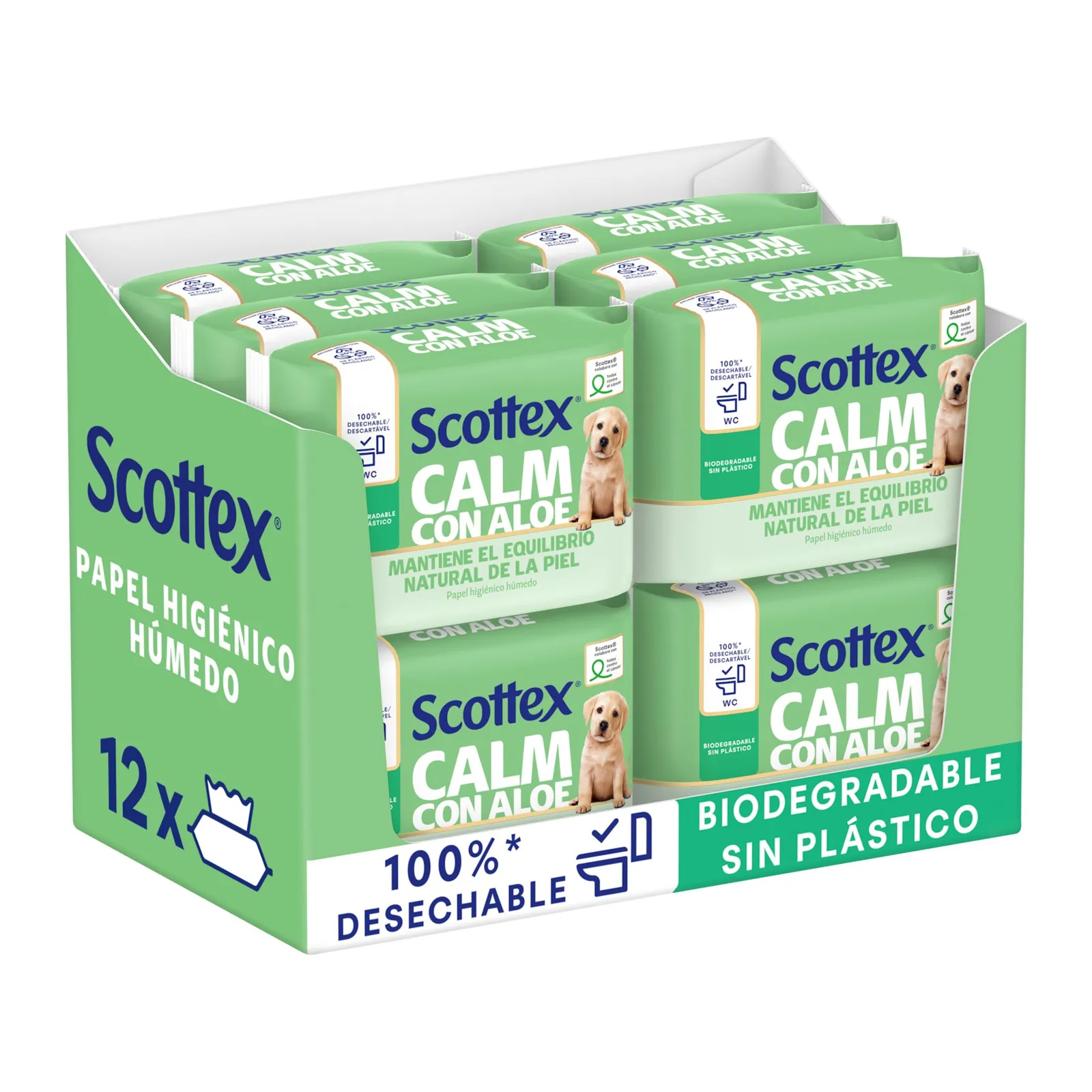 Pack 12 Scottex Papel Higiénico Húmedo Aloe Vera (66 servicios/792 toallitas)