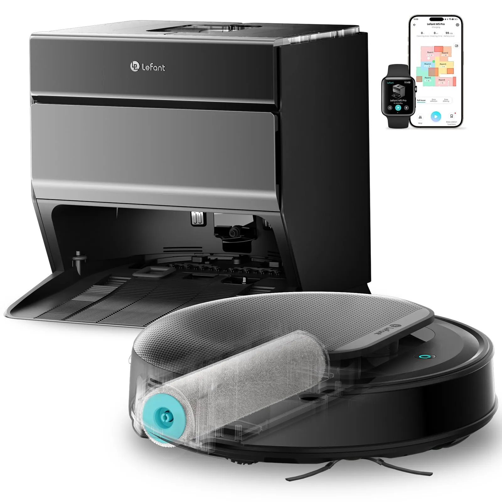 Robot Aspirador y Fregasuelos Lefant M5 Pro con Base Autovaciado