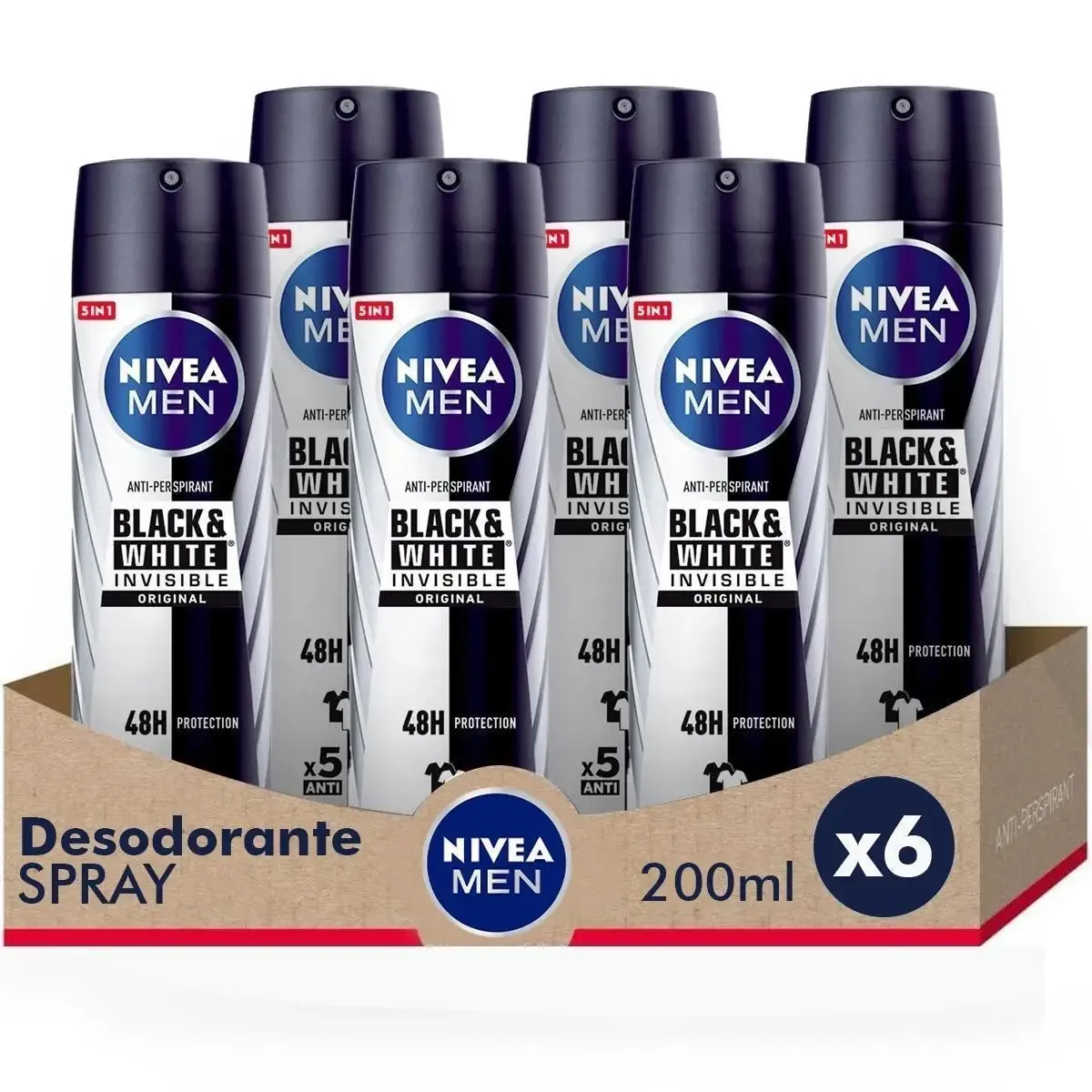 Pack 6x Nivea Men Black & White Invisible Desodorante Spray 200ml