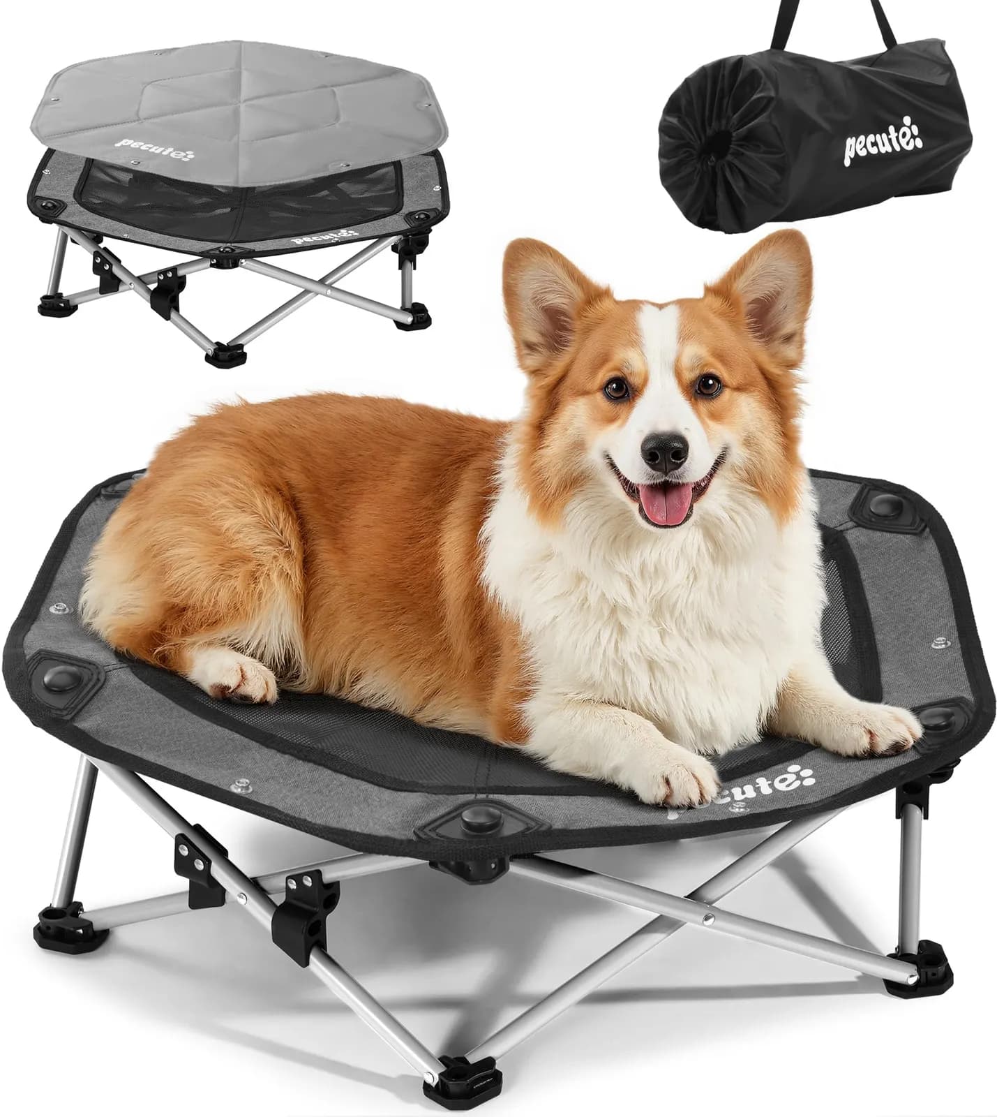 Pecute Cama Elevada para Perros y Gatos 75x75cm con Manta Refrescante