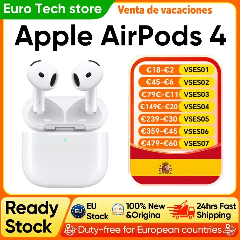 Apple AirPods 4 con Cancelación Activa de Ruido, hasta 30h con Estuche
