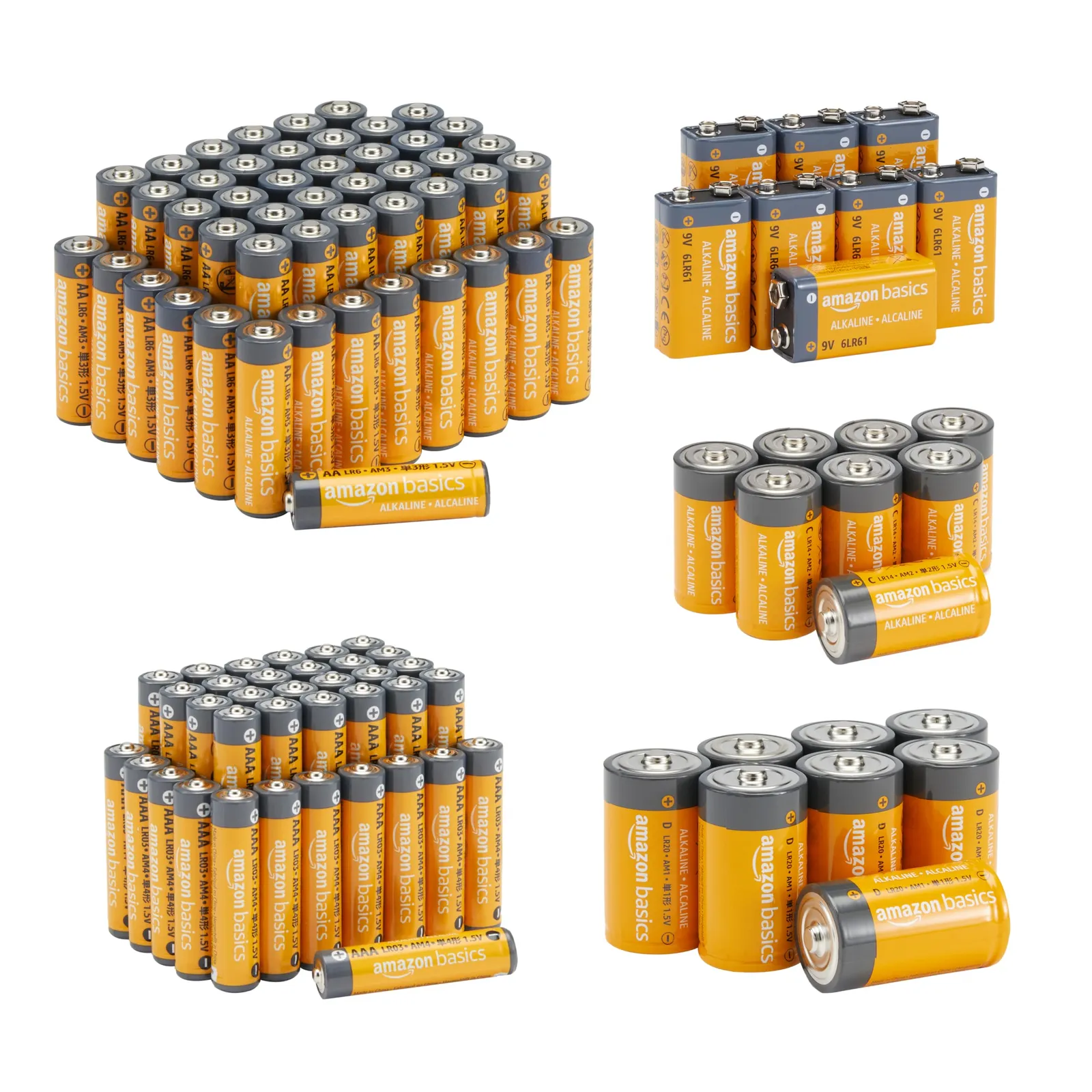 Pack 108 Pilas Alcalinas Amazon Basics (AA, AAA, C, D, 9V)