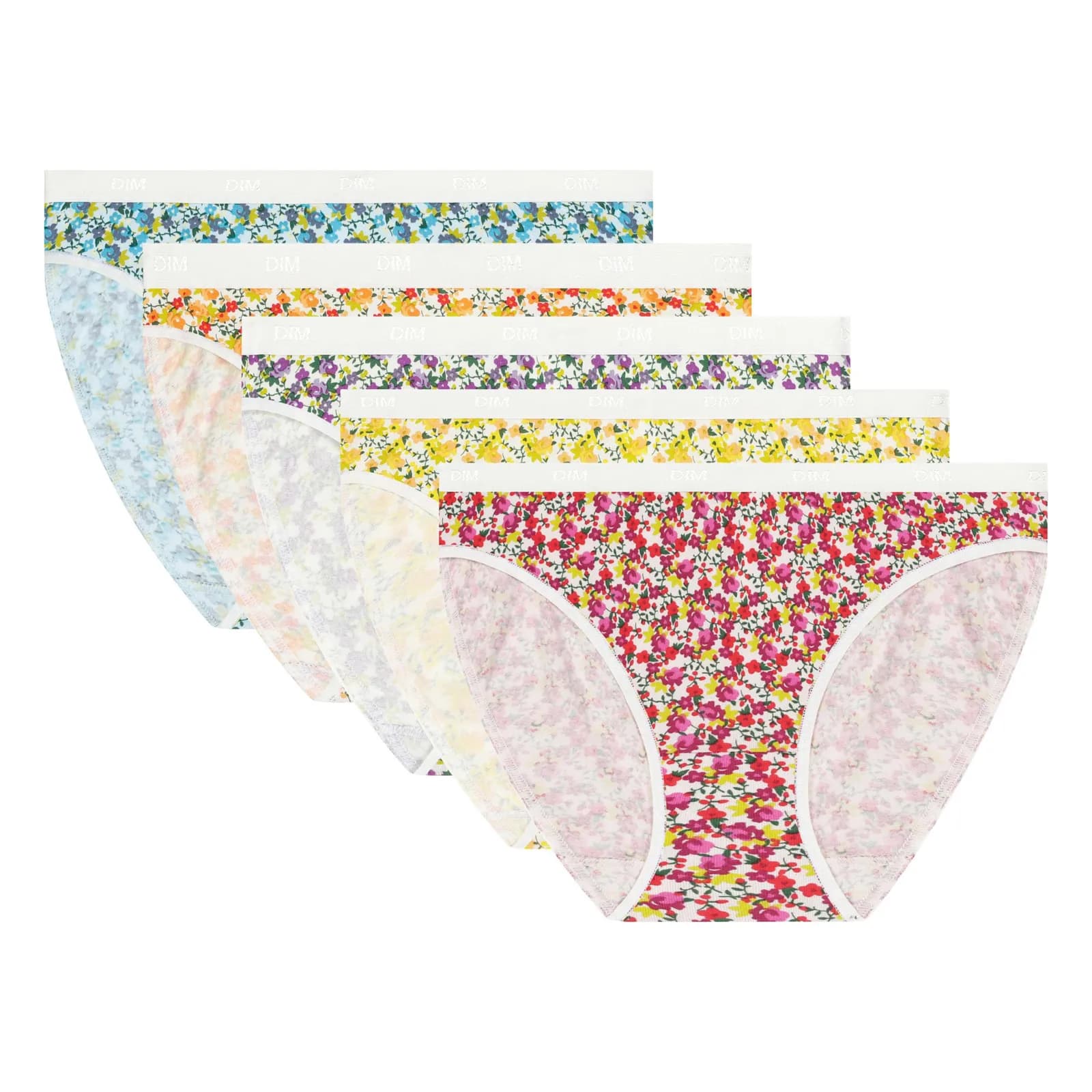Pack 5 Bragas Dim Mujer Algodón Elastano Diseños Variados
