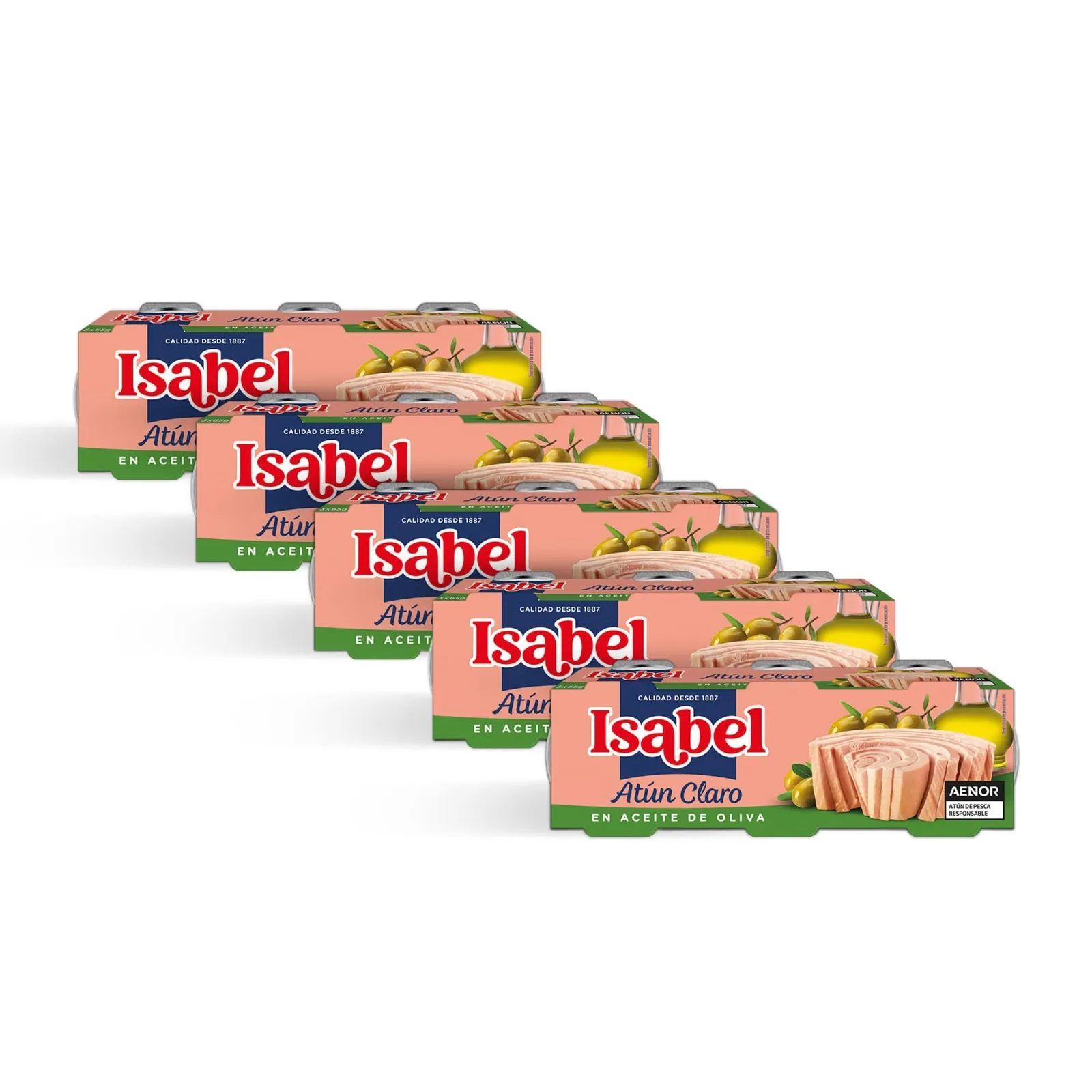 Pack de 15 latas de Atún claro en aceite de oliva Isabel (65g cada una)