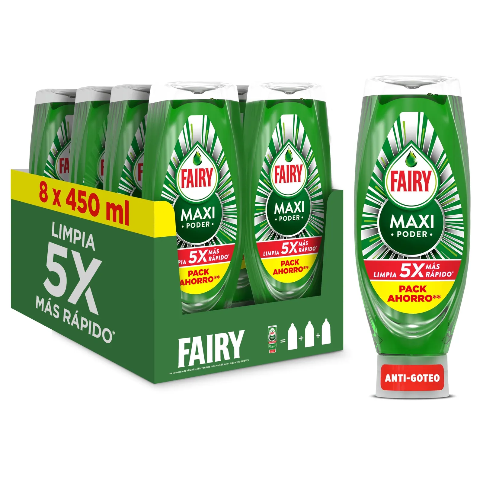 8x Fairy Maxi Poder Líquido Lavavajillas 450ml