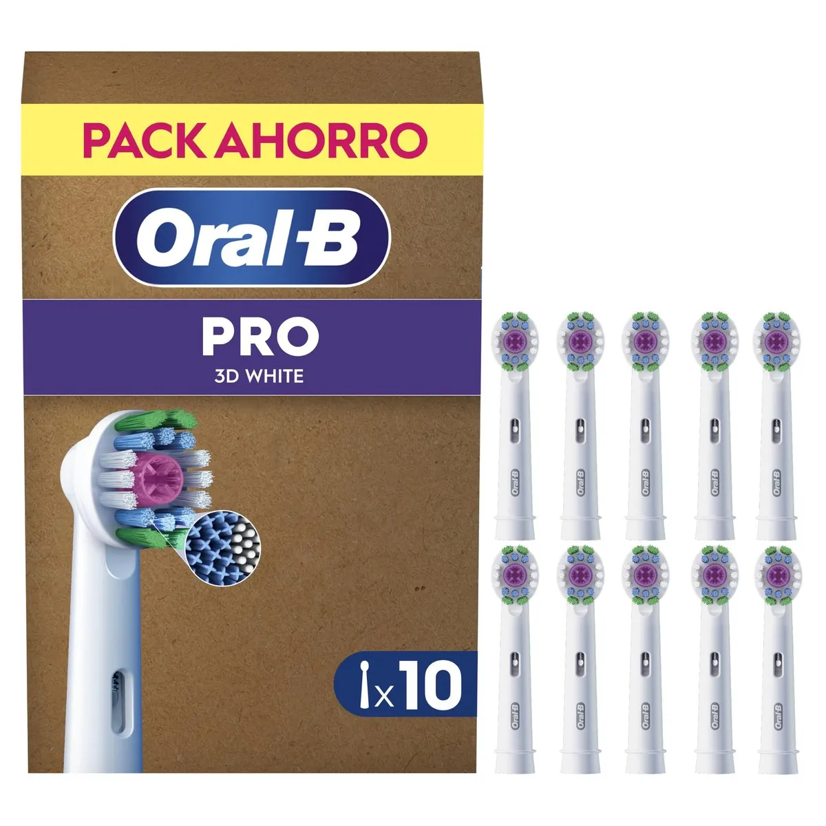 Pack 10 Cabezales Oral-B 3D White Originales, Blancos