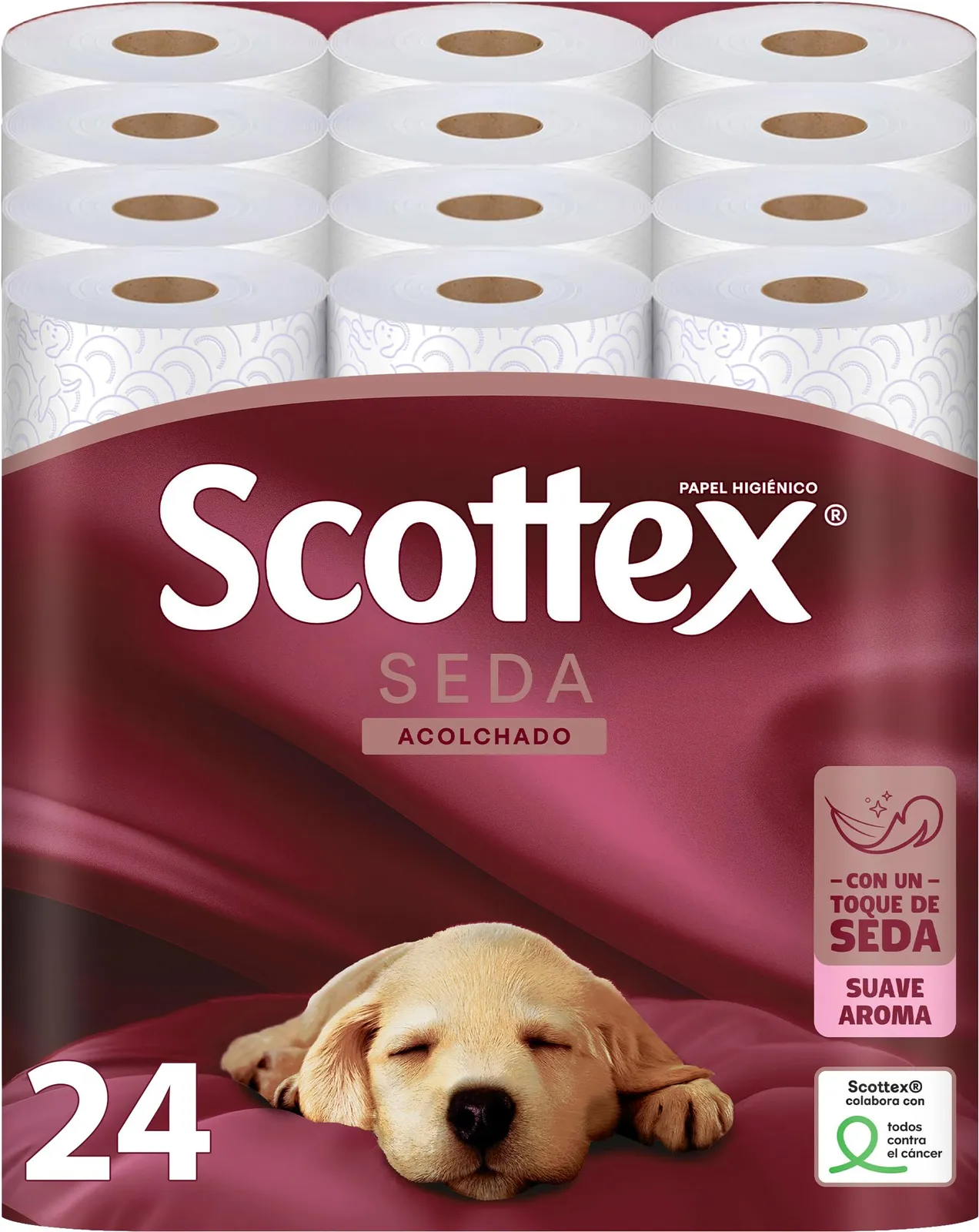 Pack 2x Scottex Papel Higiénico Seda Acolchado, 24 Rollos Grandes Cada Uno