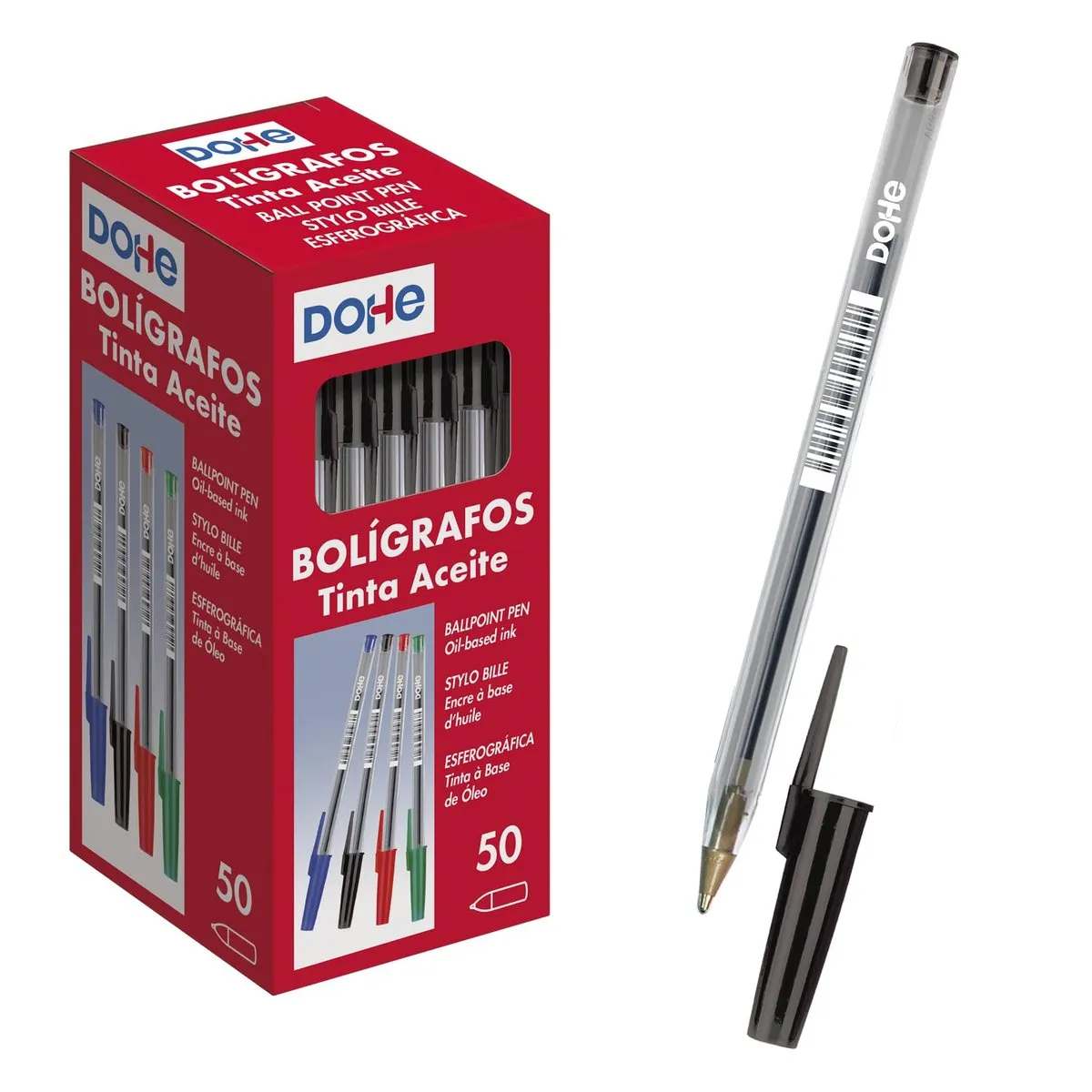 50 Bolígrafos Negros Dohe Punta Media 1,0 mm (varias tallas)