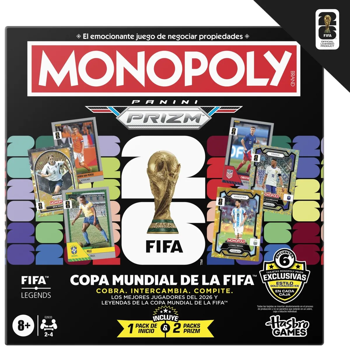 Monopoly Panini Prizm: Copa Mundial FIFA 2026 - Juego de mesa temático fútbol con cartas coleccionables