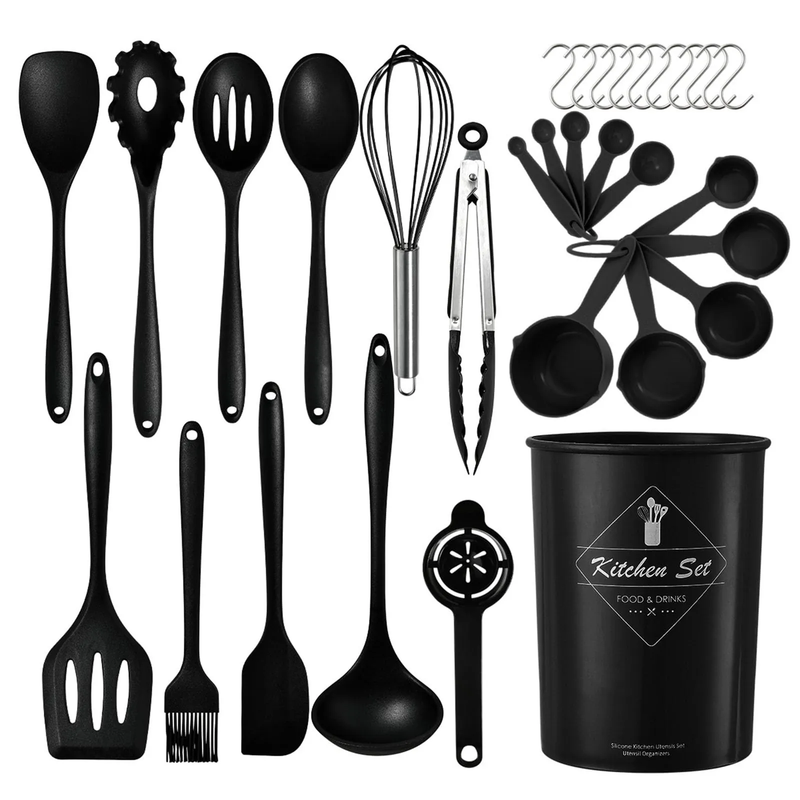 Juego de 32 utensilios de cocina de silicona y acero inoxidable