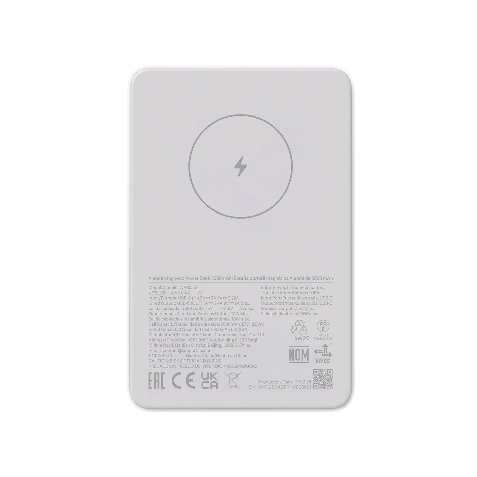 Xiaomi Power Bank Magnética 5000mAh Carga Inalámbrica USB-C