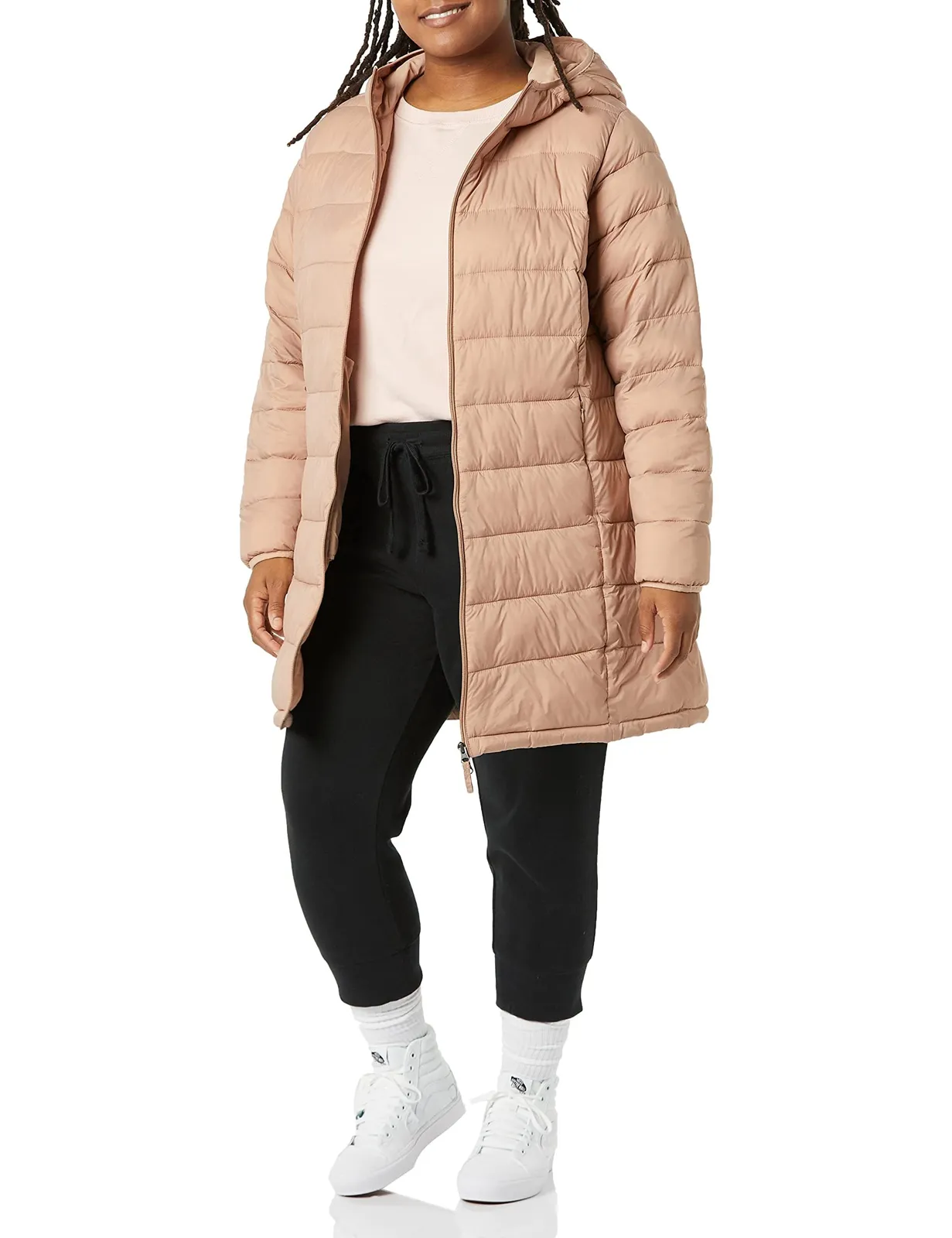 Abrigo Acolchado Amazon Essentials para Mujer, Ligero y con Capucha Plegable