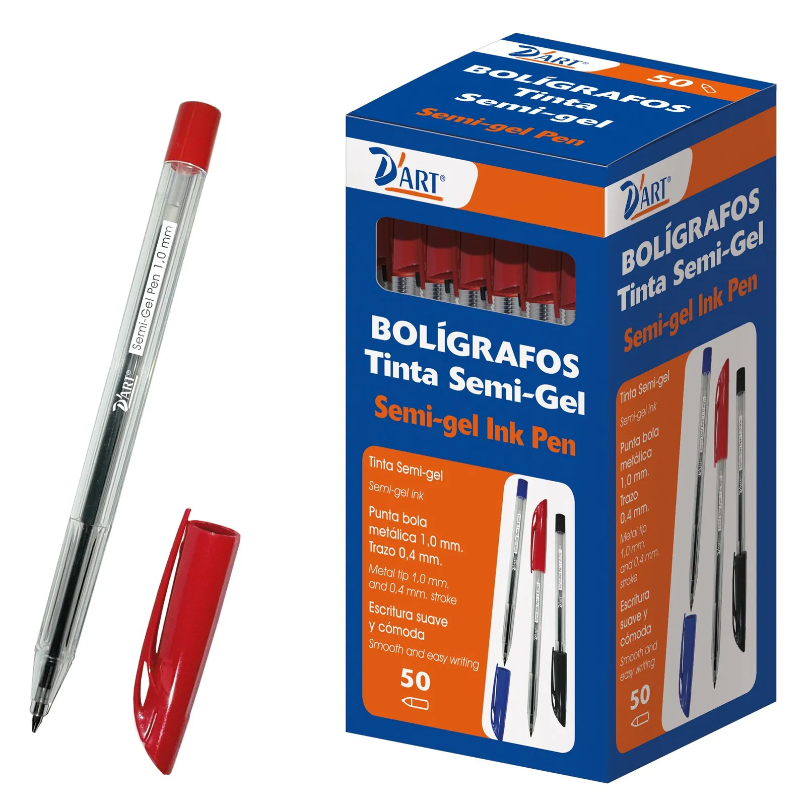 Pack 50 Bolígrafos D'Art Semigel Tinta Roja