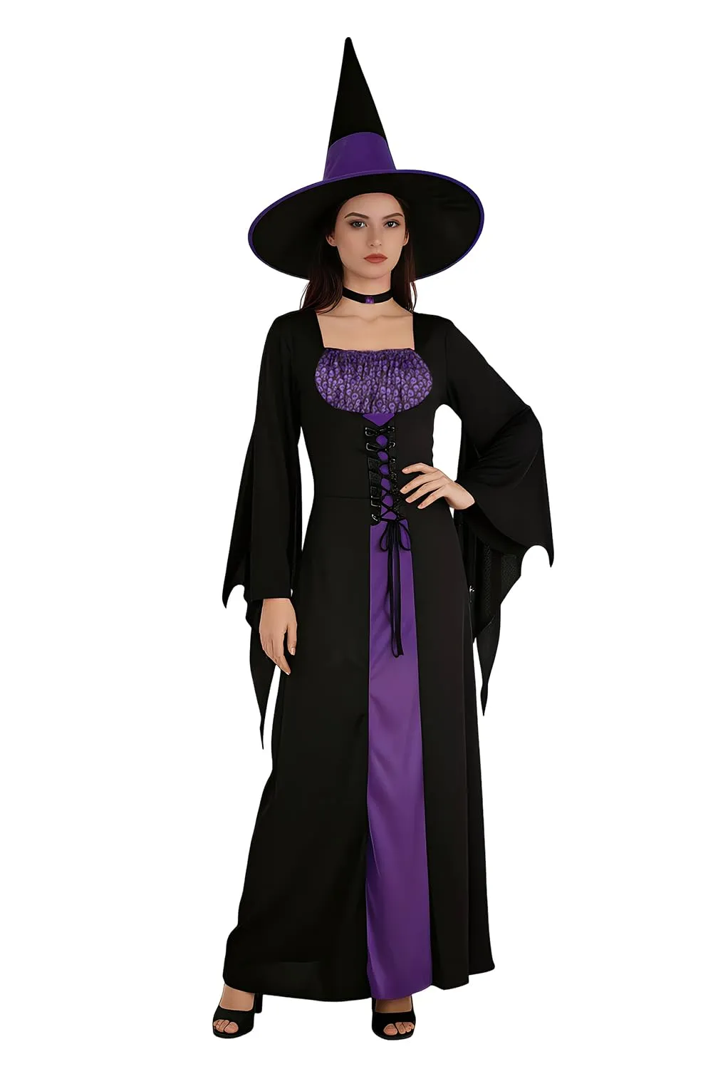 Disfraz Bruja MOYGOR Morado/Negro Talla S y L