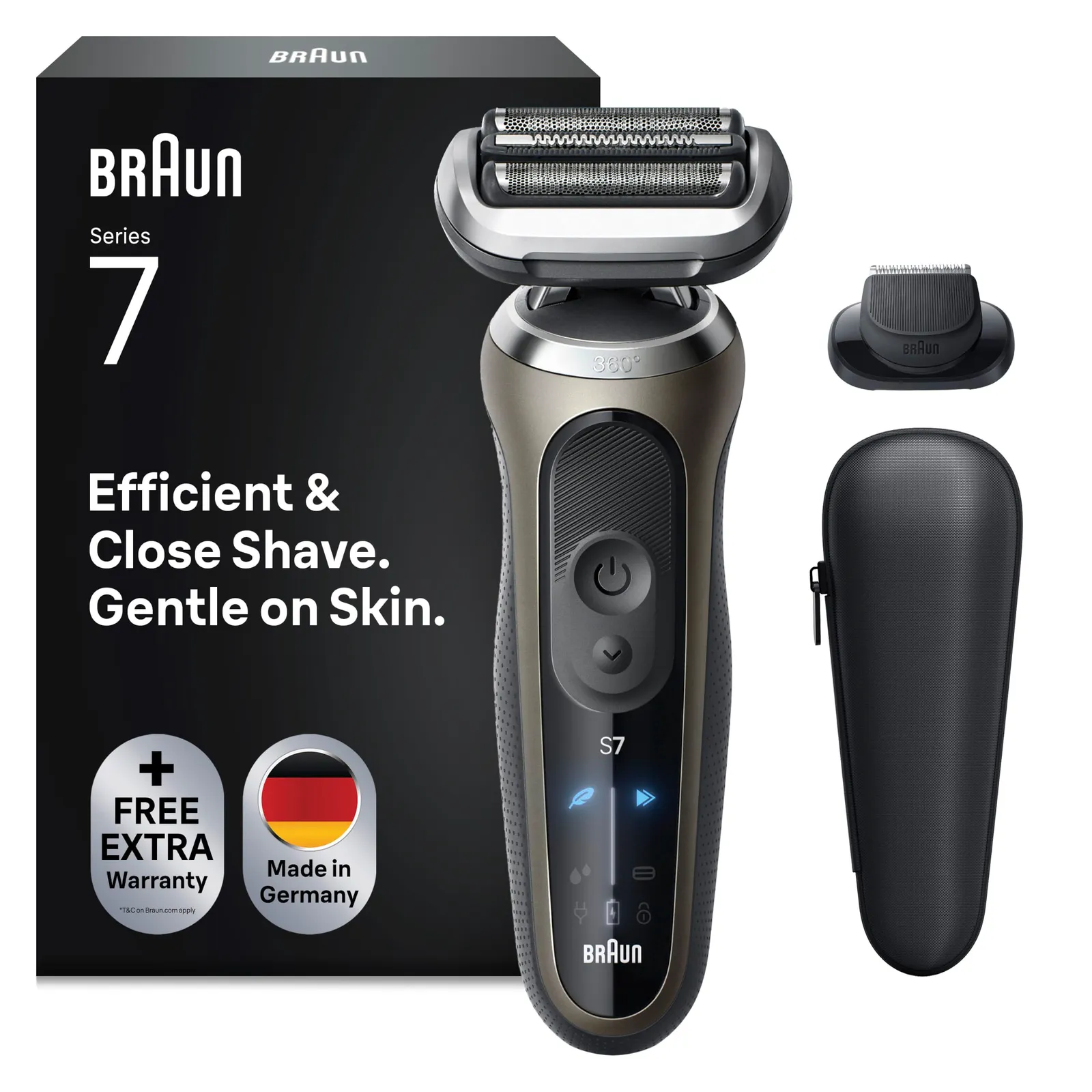 Afeitadora Eléctrica Braun Series 7 Dorada: Cabezal SkinFlex 360°, 3 Cuchillas Flexibles