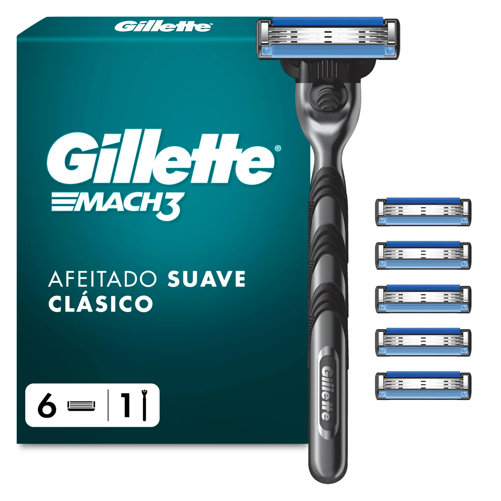 Gillette Mach3: Maquinilla de afeitar con 6 recambios para afeitado apurado