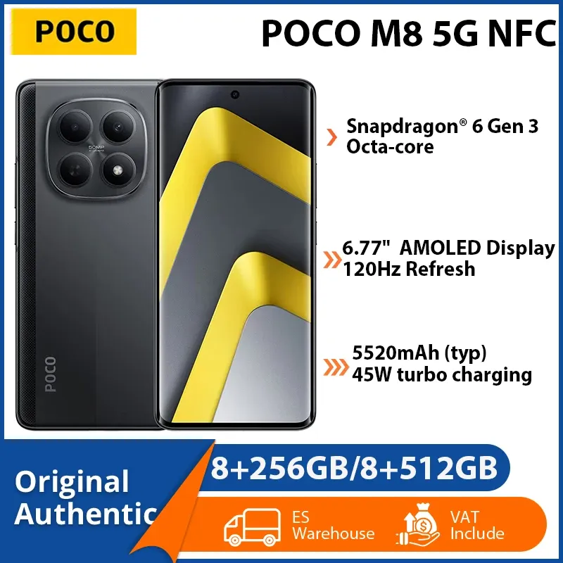 POCO M8 5G NFC: 8GB RAM, 512GB Almacenamiento, Snapdragon 6 Gen 3, Cámara 50MP, Batería 5520mAh, Pantalla AMOLED 6.77" (Envío desd